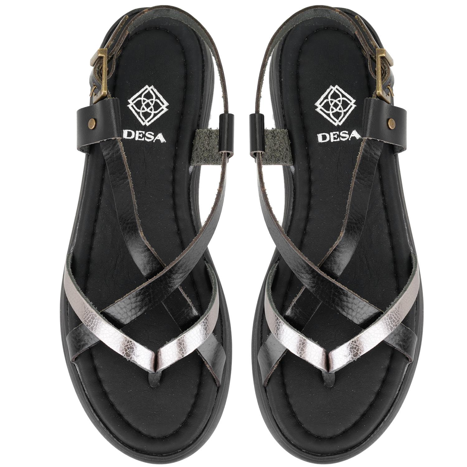 Kadın Siyah Dolgu Tabanlı Deri Sandalet