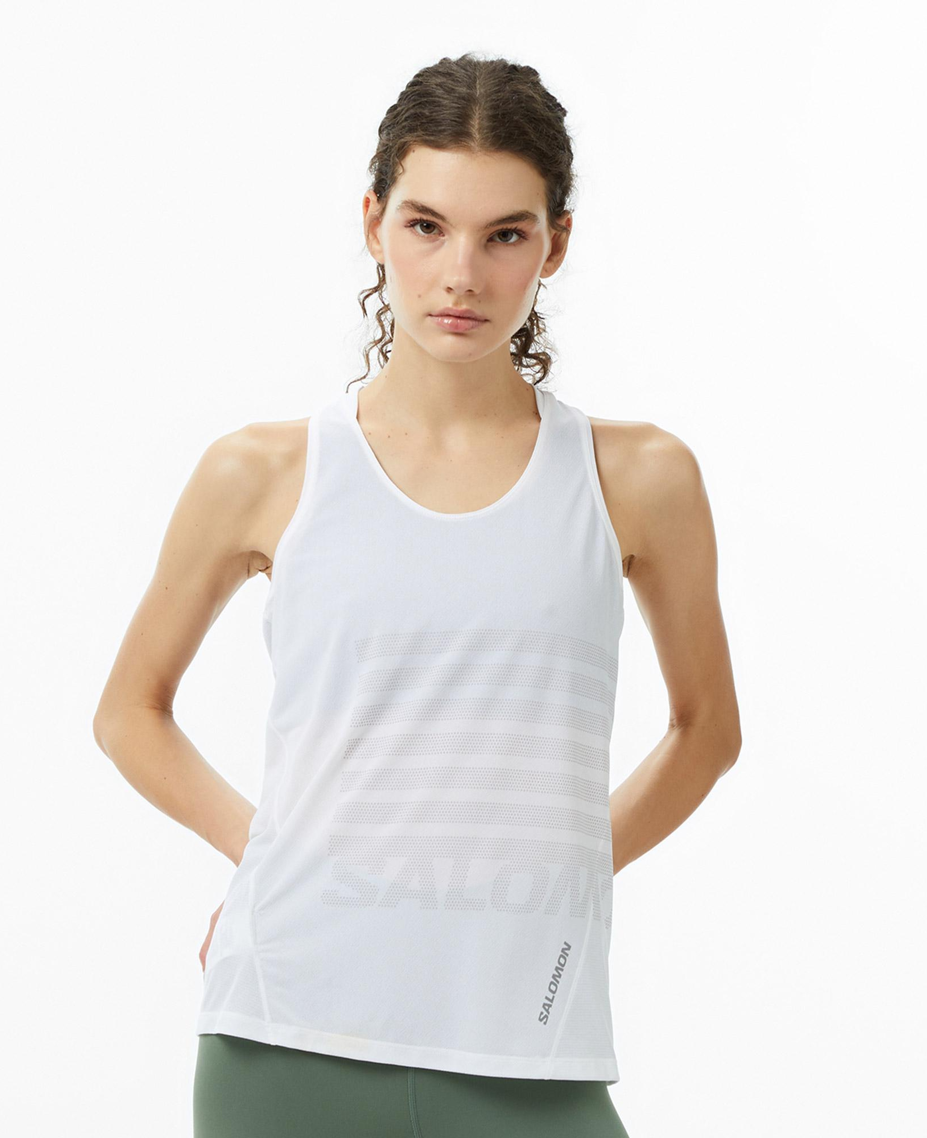 Salomon Sense Aero Singlet Gfx Kadın Beyaz Koşu Atlet