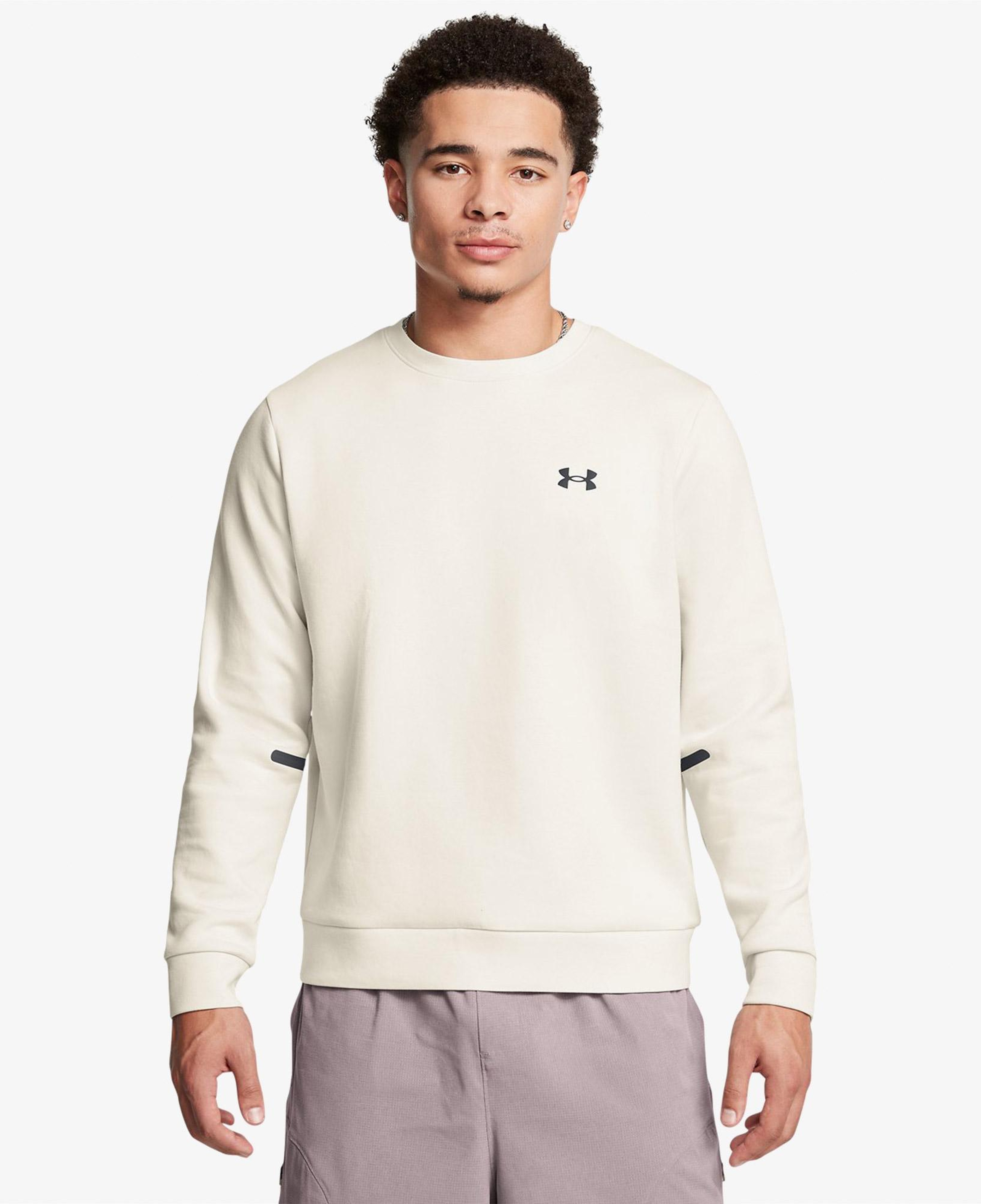 Under Armour Unstoppable Fleece Bisiklet Yaka Erkek Beyaz Sweatshirt