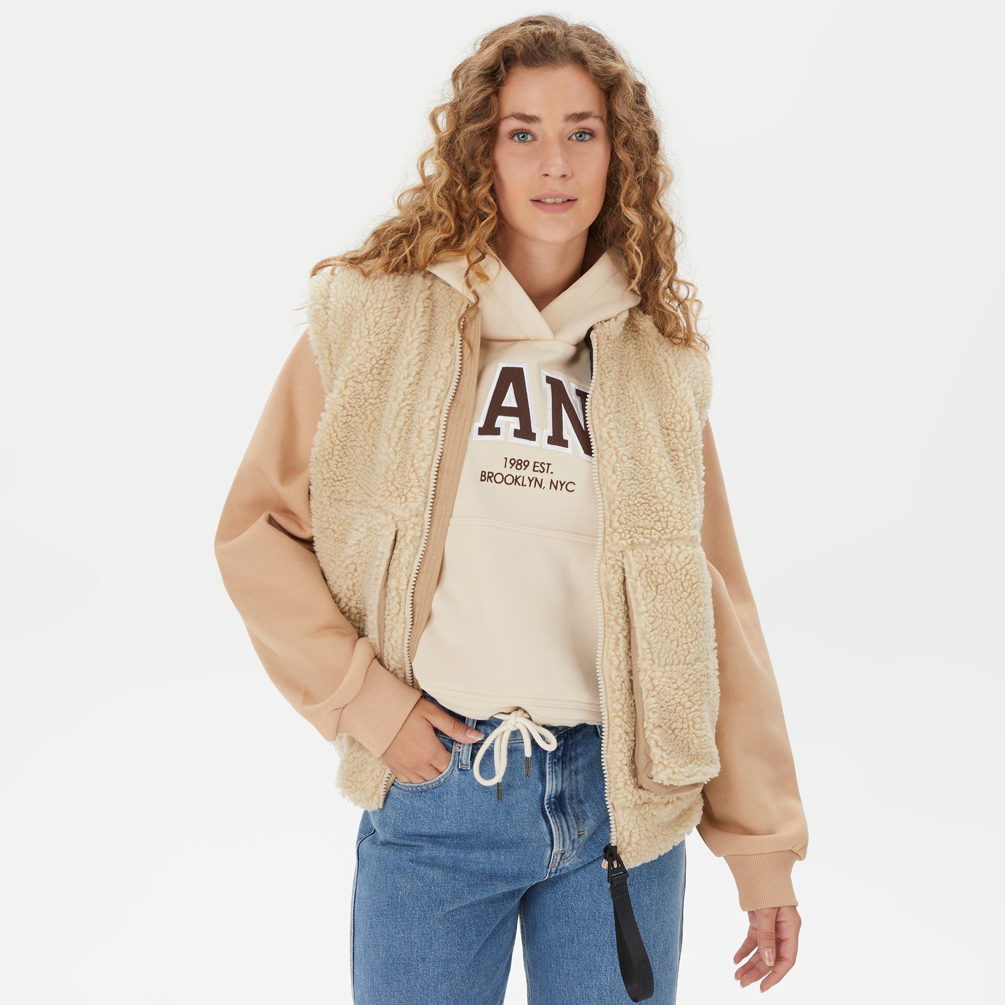 Rains Kofu Fleece Bomber Kadın Bej Yelek