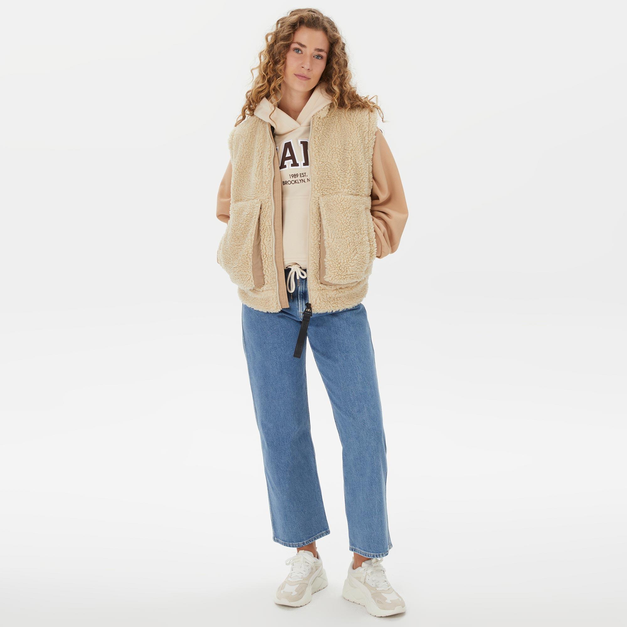 Rains Kofu Fleece Bomber Kadın Bej Yelek