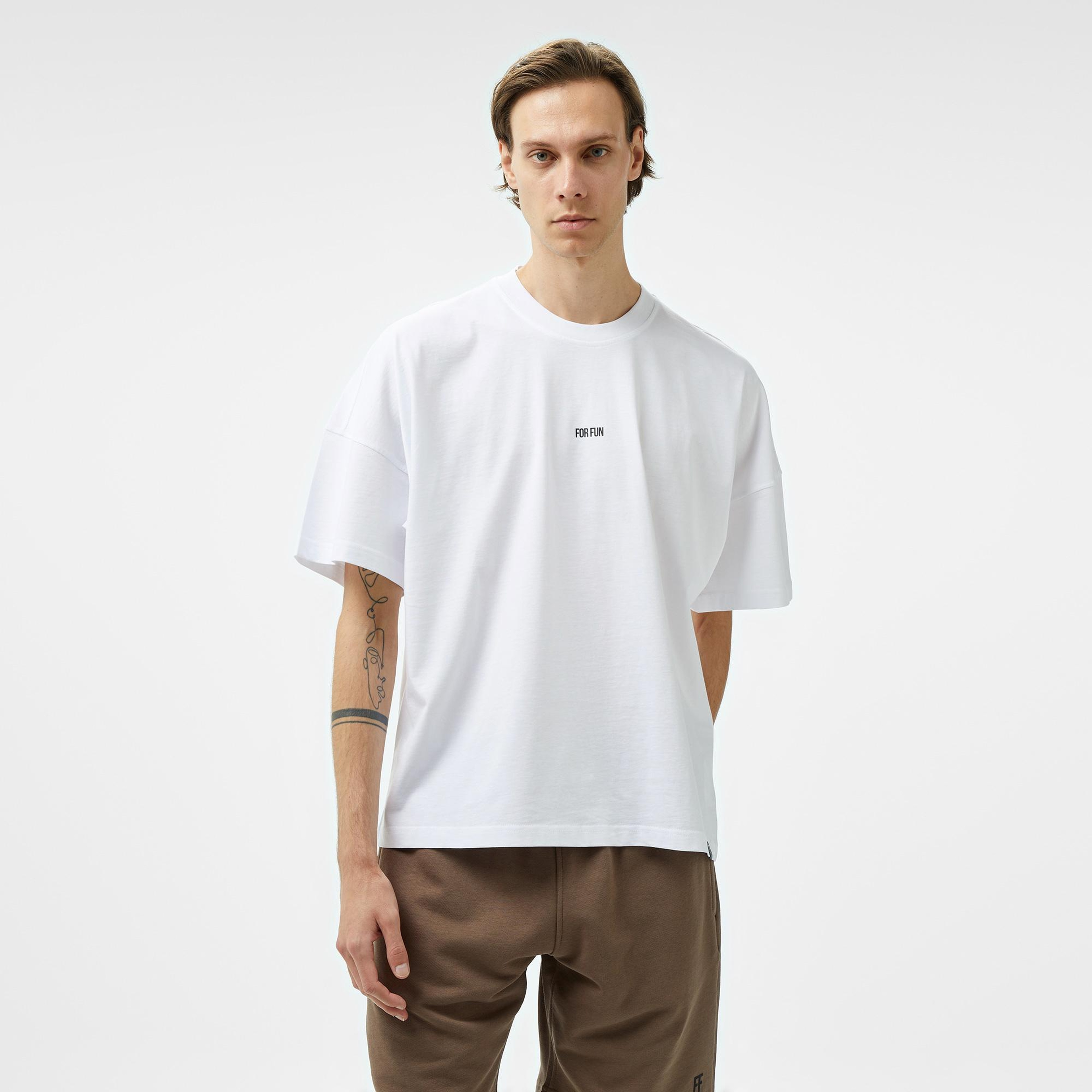 Forfun Blurred Dreams Oversize Drop Shoulder Erkek Beyaz T-Shirt