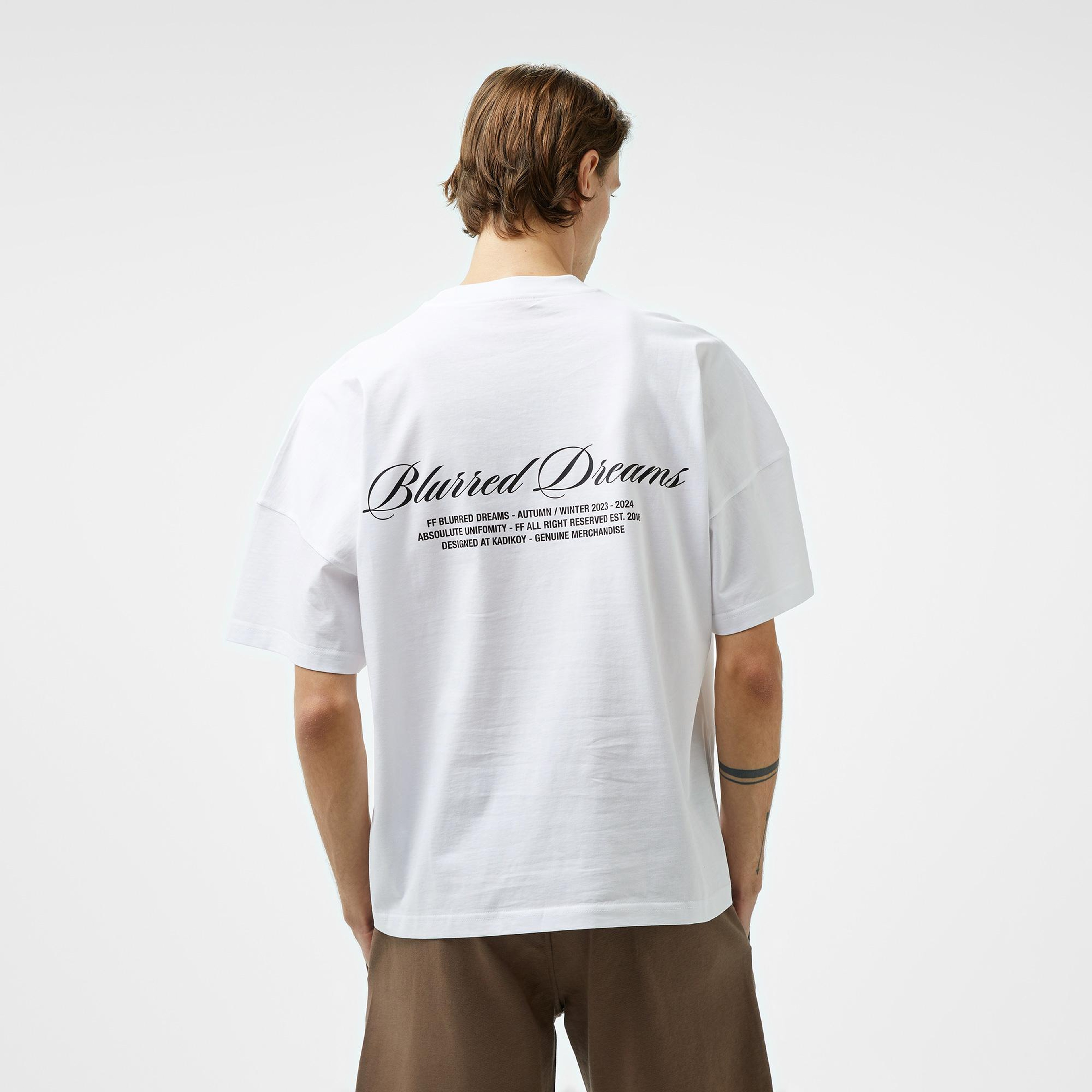 Forfun Blurred Dreams Oversize Drop Shoulder Erkek Beyaz T-Shirt