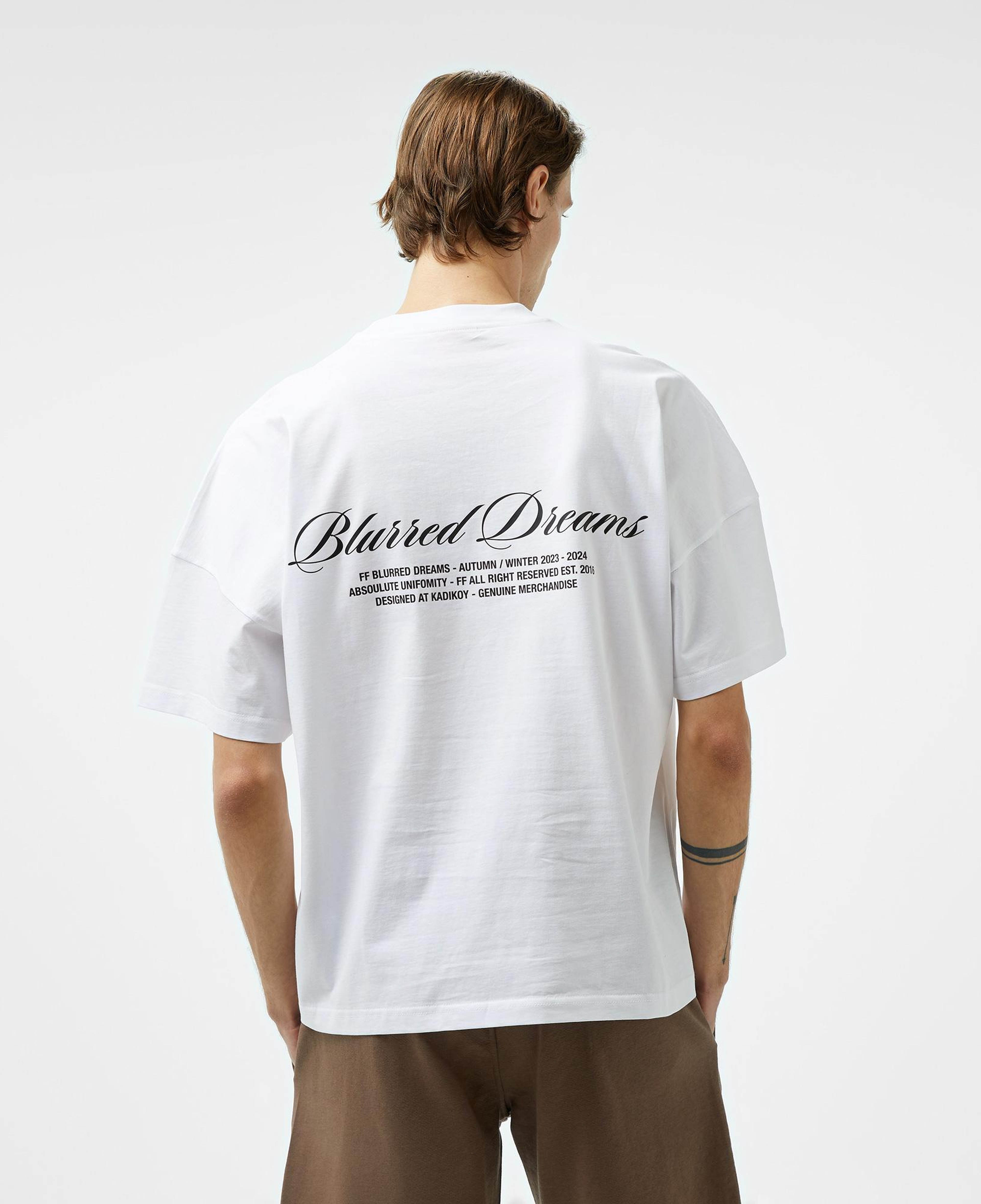 Forfun Blurred Dreams Oversize Drop Shoulder Erkek Beyaz T-Shirt