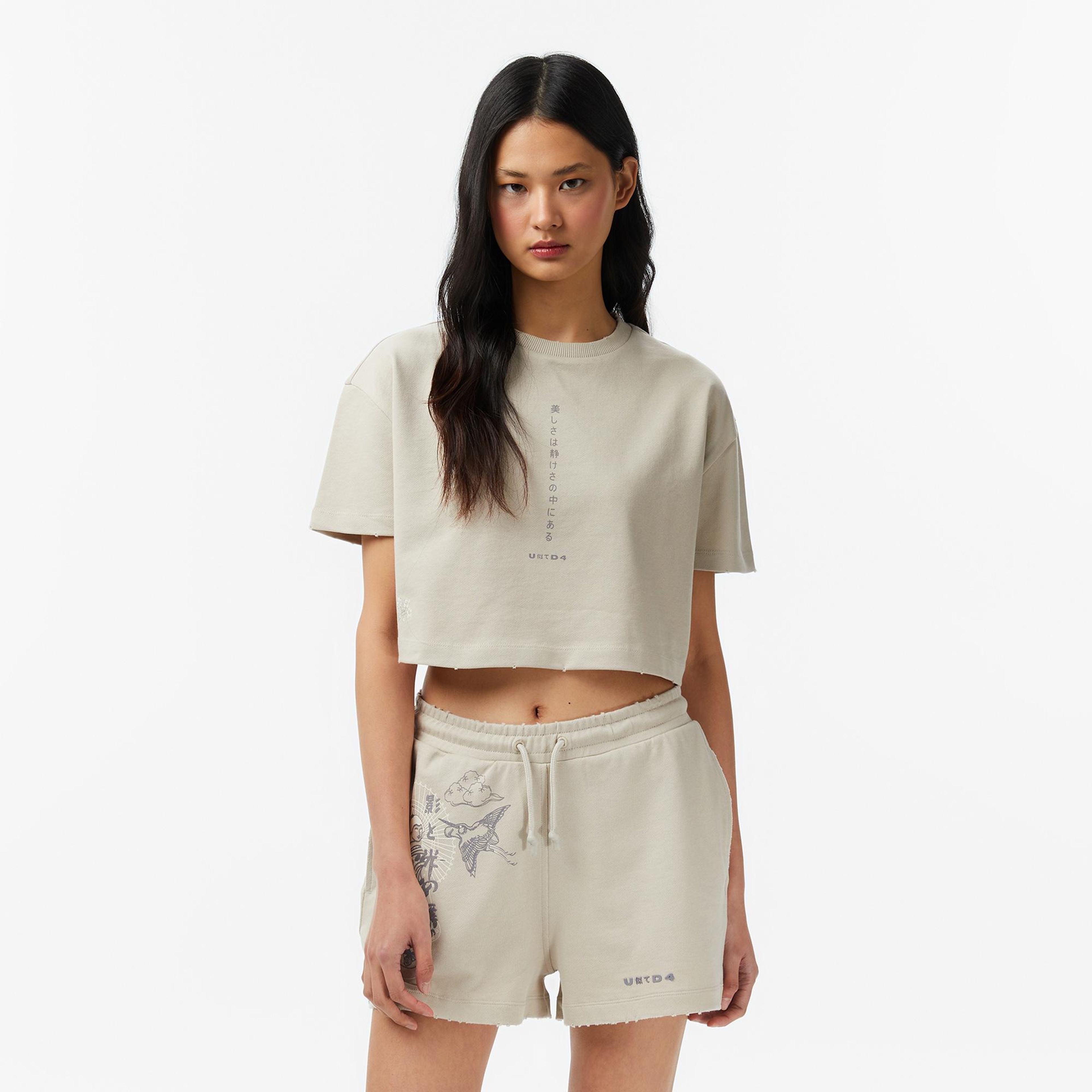 UNITED4 Regular Fit Kadın Krem T-Shirt
