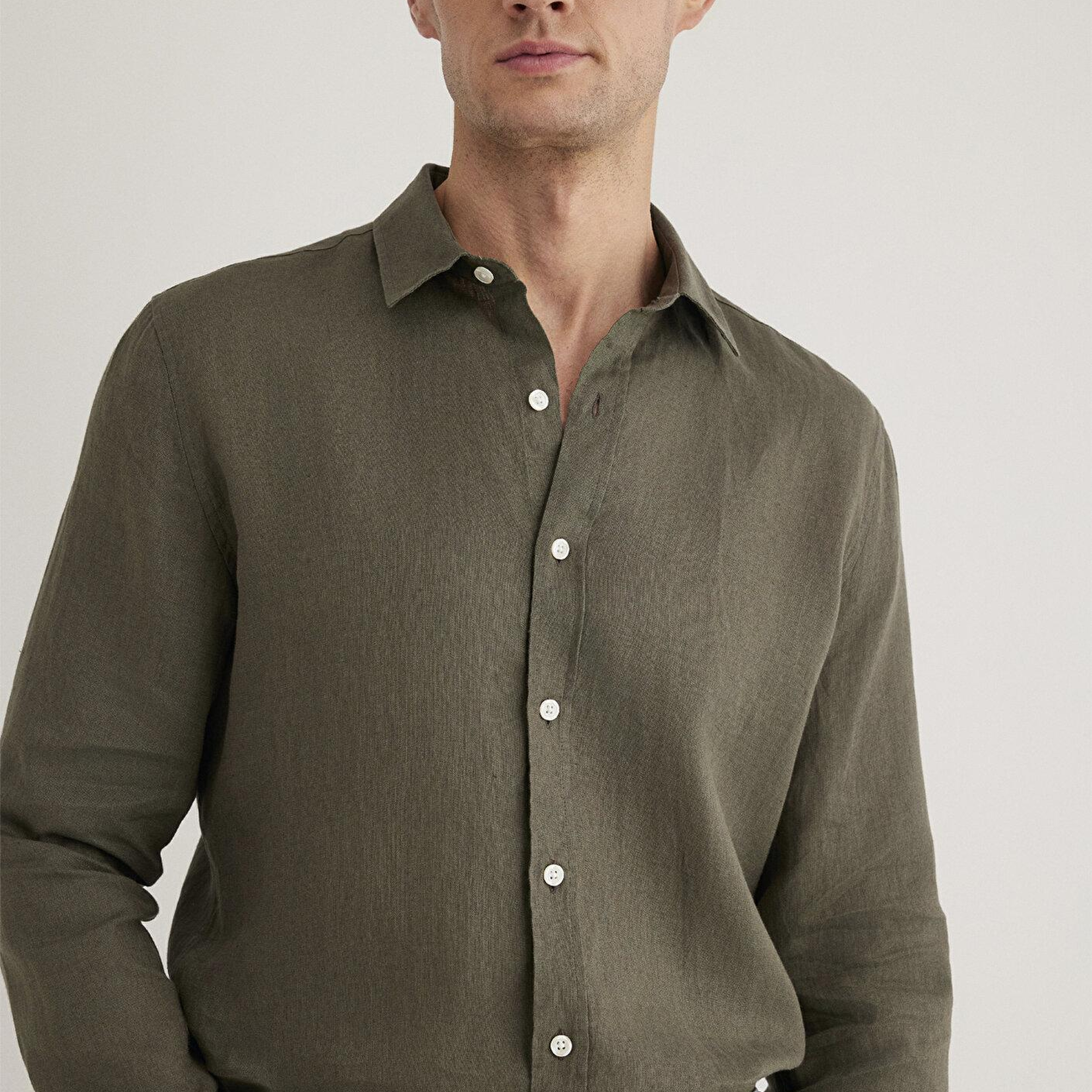 Mavi Haki Keten Gömlek Slim Fit / Dar Kesim 0211466-71546