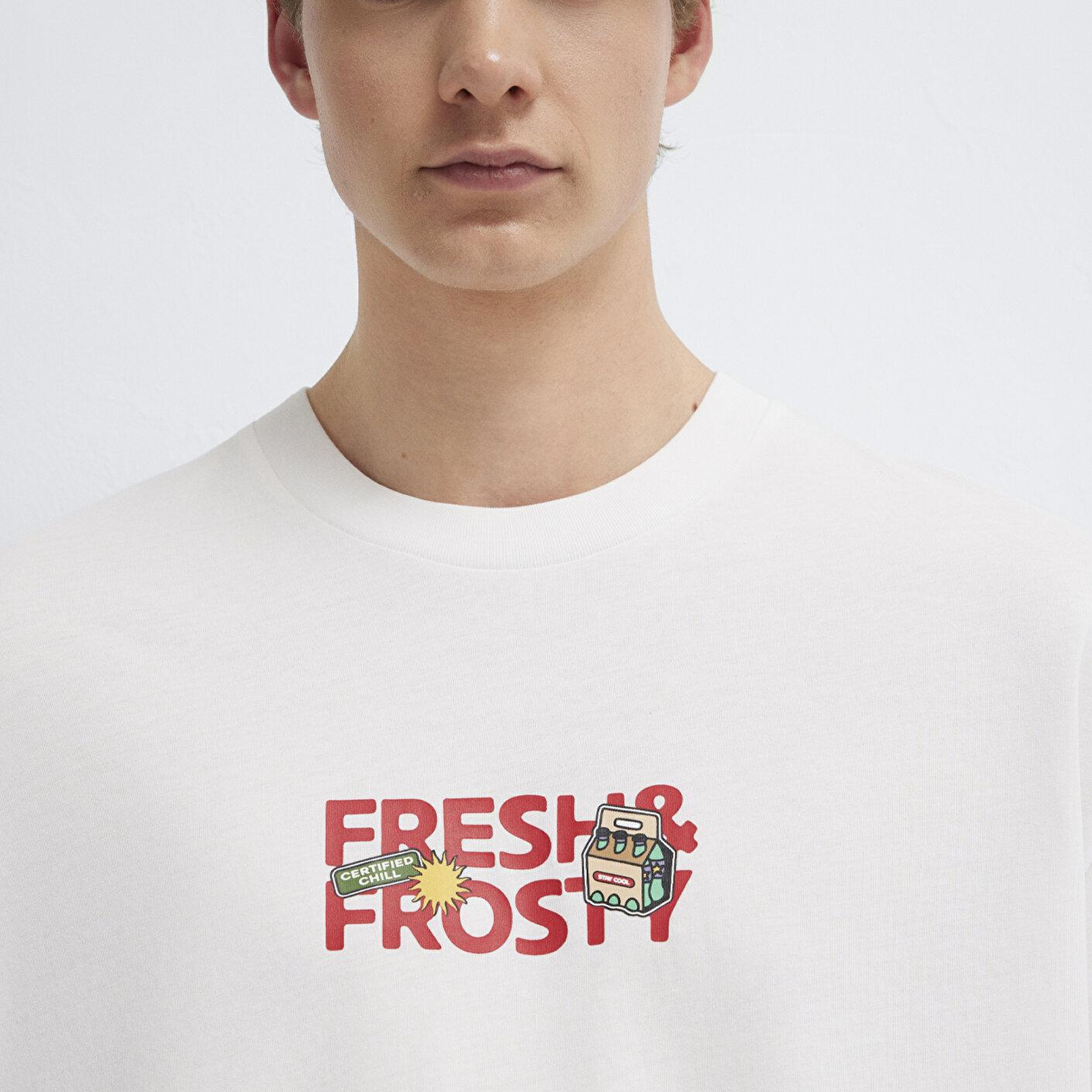 Mavi Baskılı Ekru Tişört Oversize / Geniş Kesim 0613622-70057