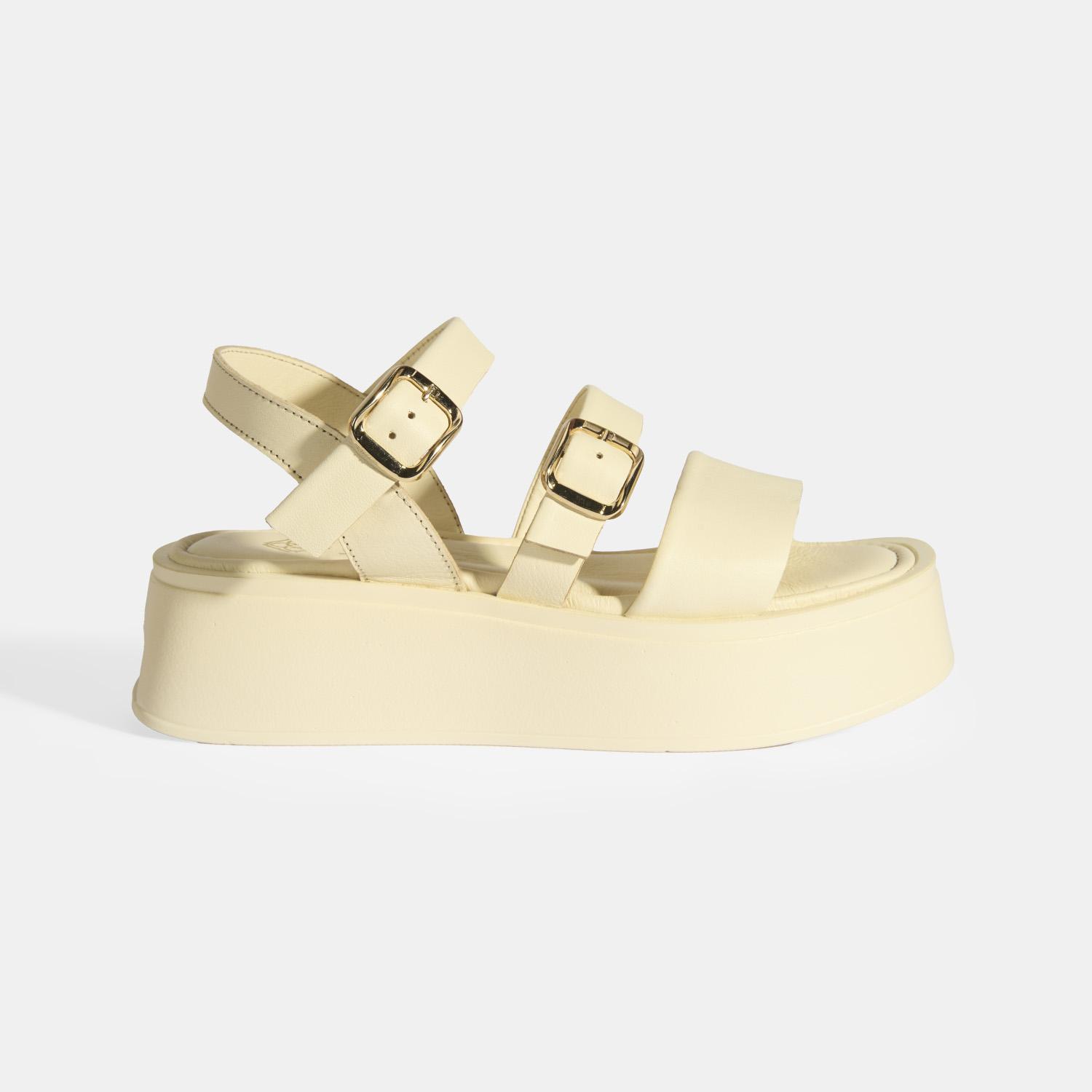 Kadın Krem Deri Sandalet