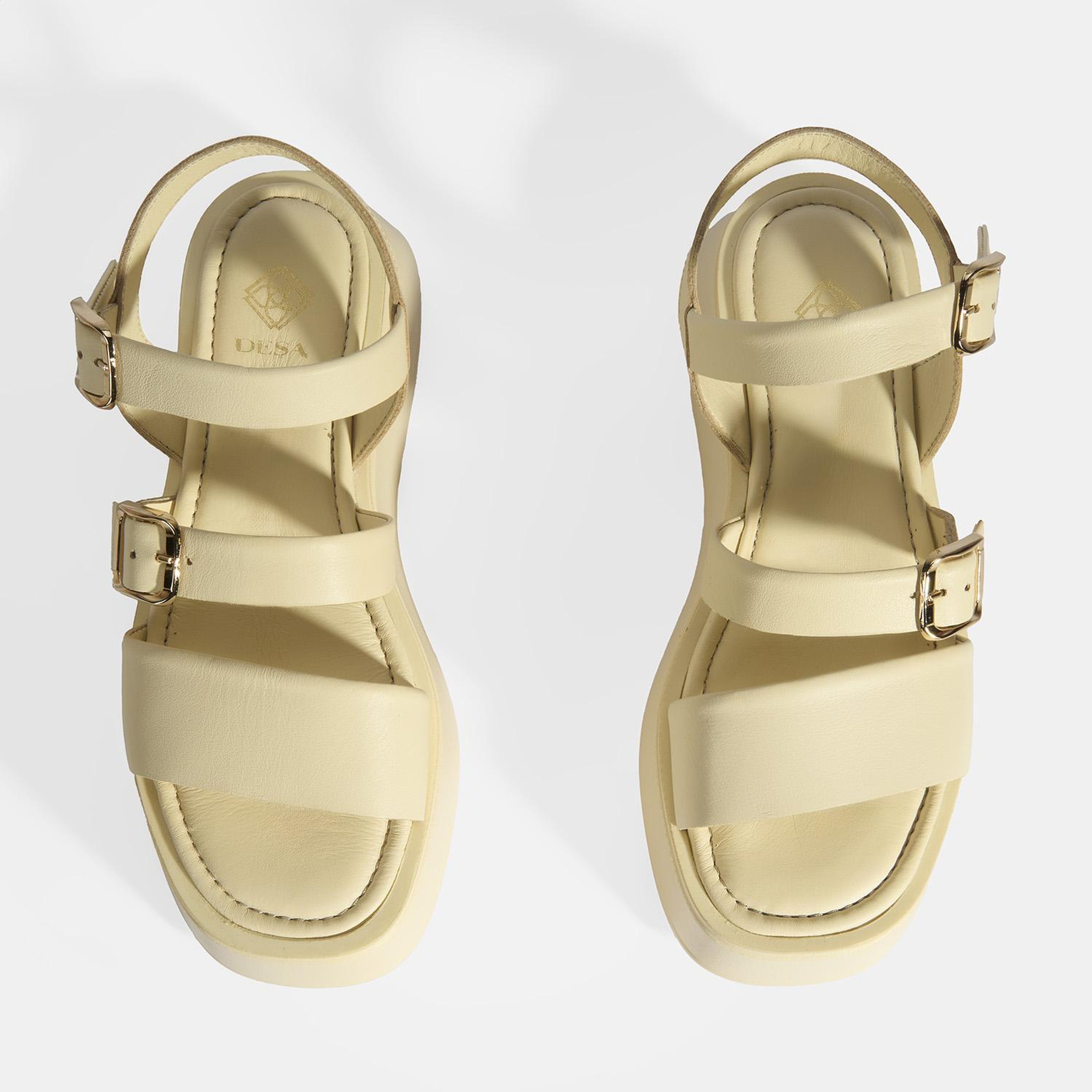 Kadın Krem Deri Sandalet