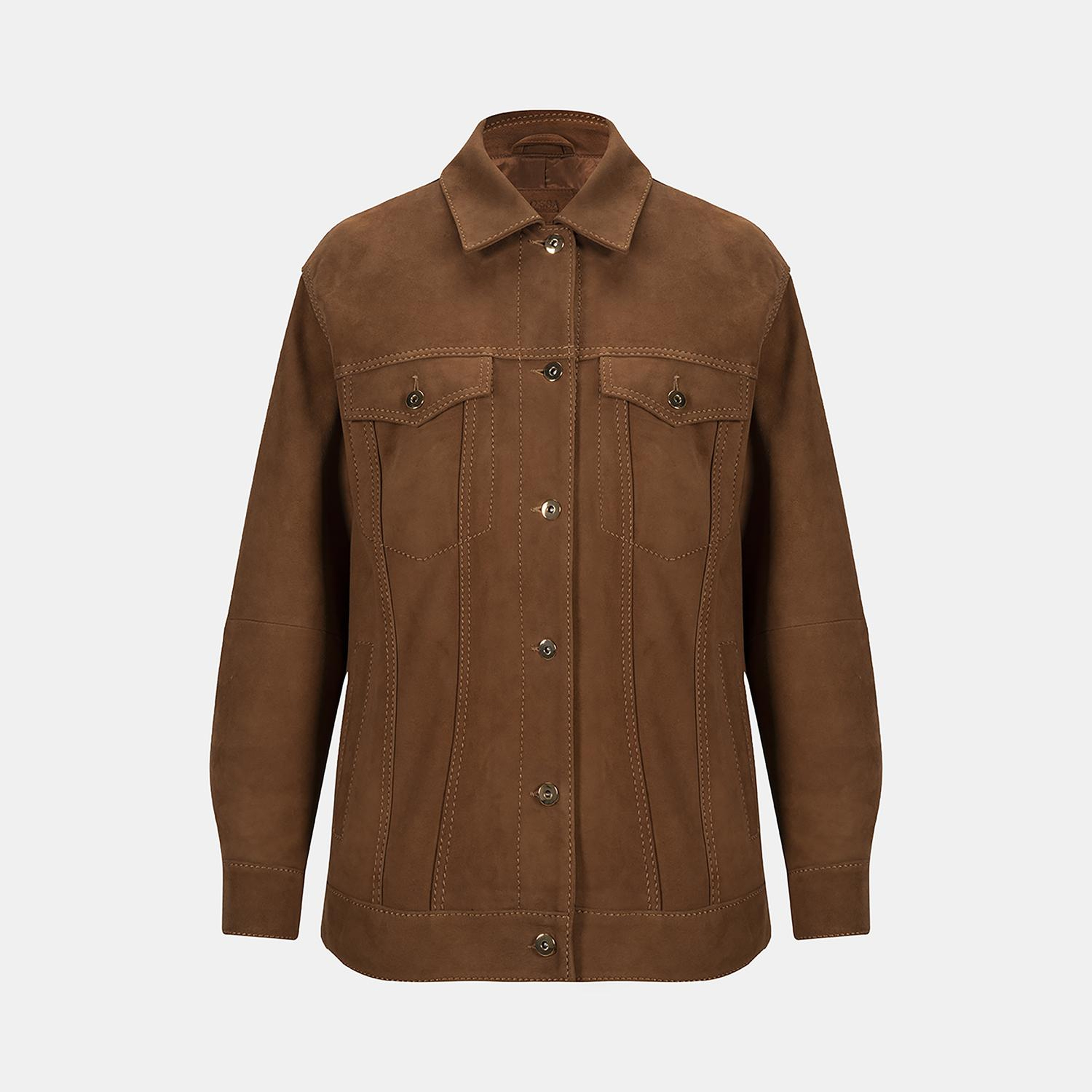 Kadın Kahve Gömlek Yakalı Spor Dikiş Detaylı Süet Ceket