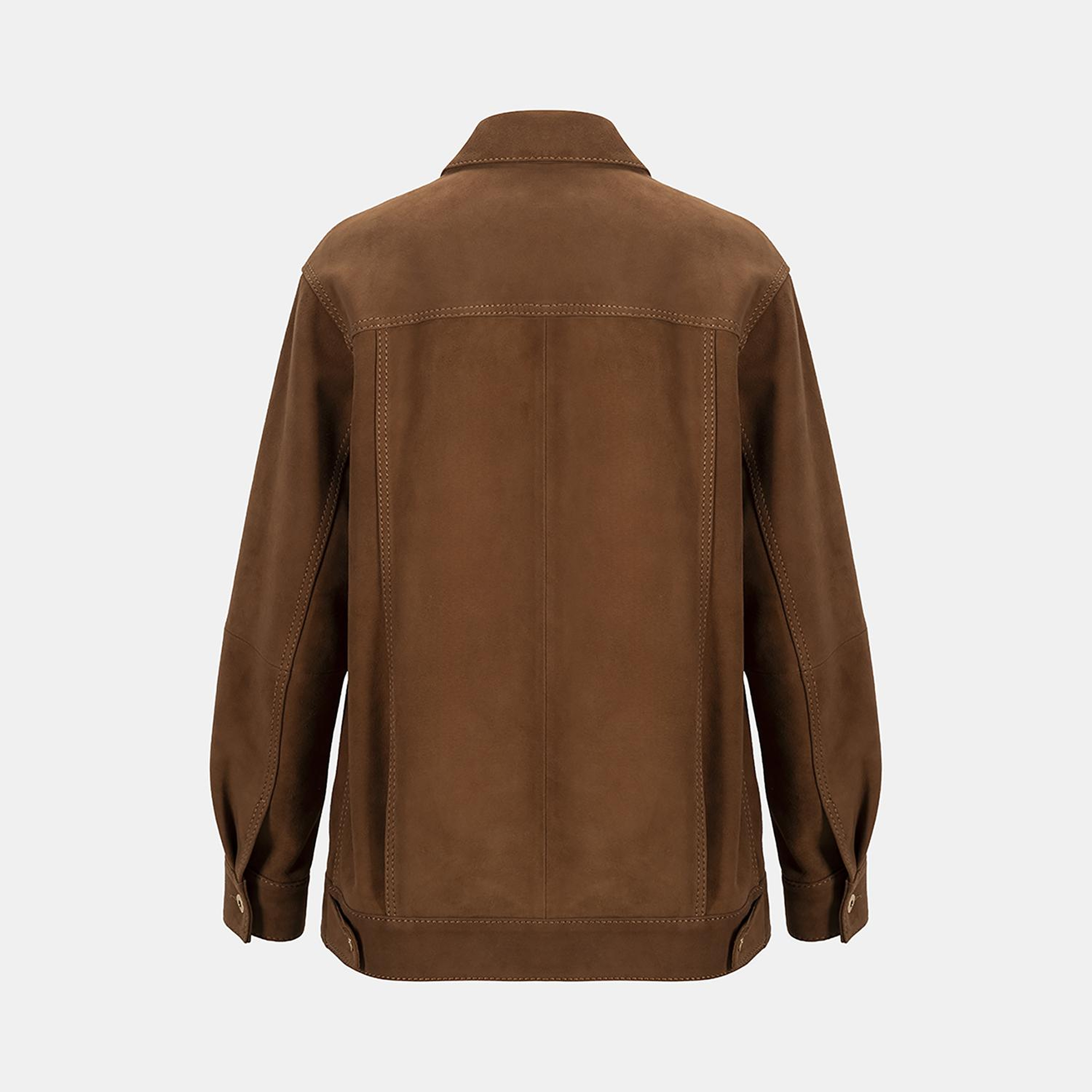 Kadın Kahve Gömlek Yakalı Spor Dikiş Detaylı Süet Ceket