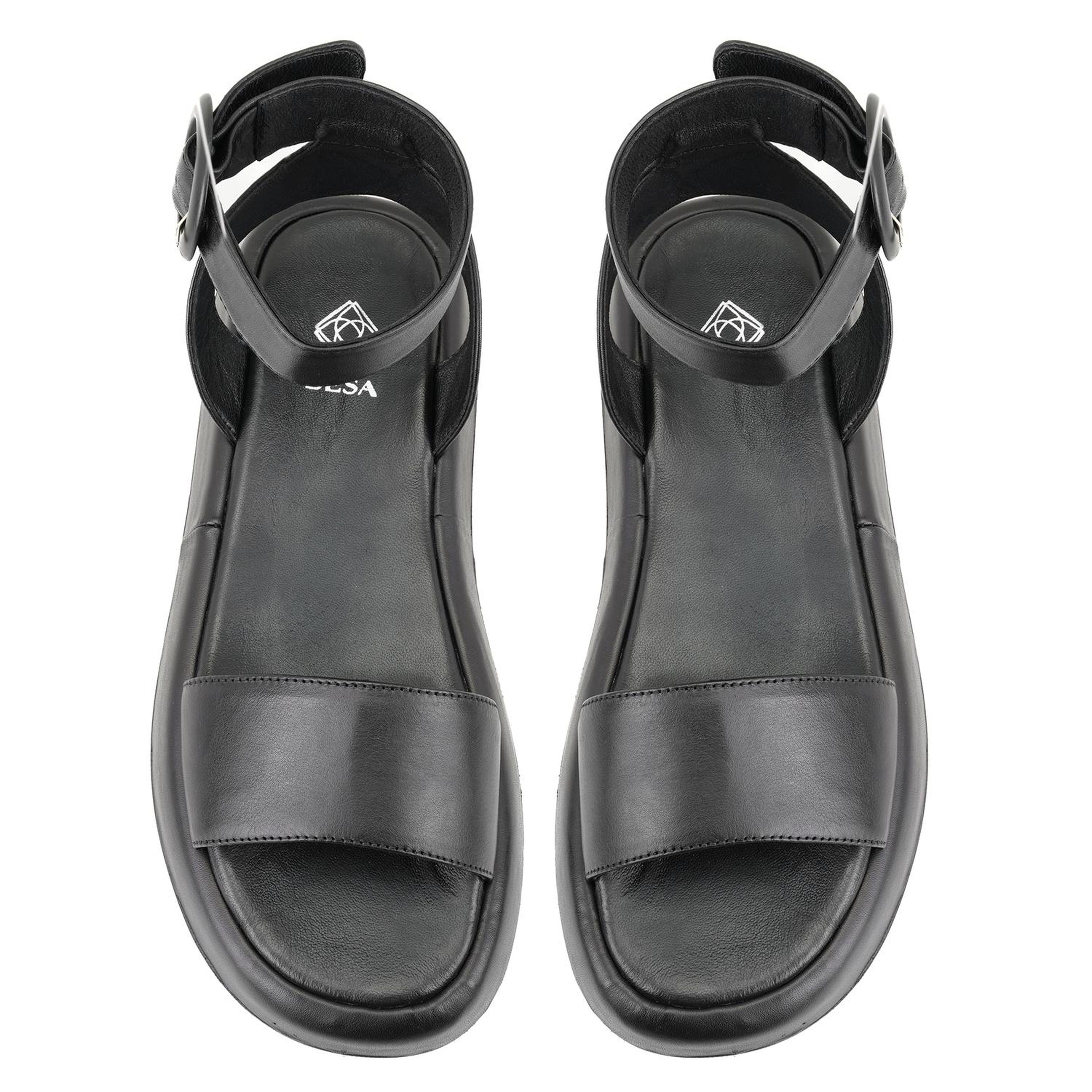 Kadın Siyah Ayarlanabilir Tokalı Deri Sandalet