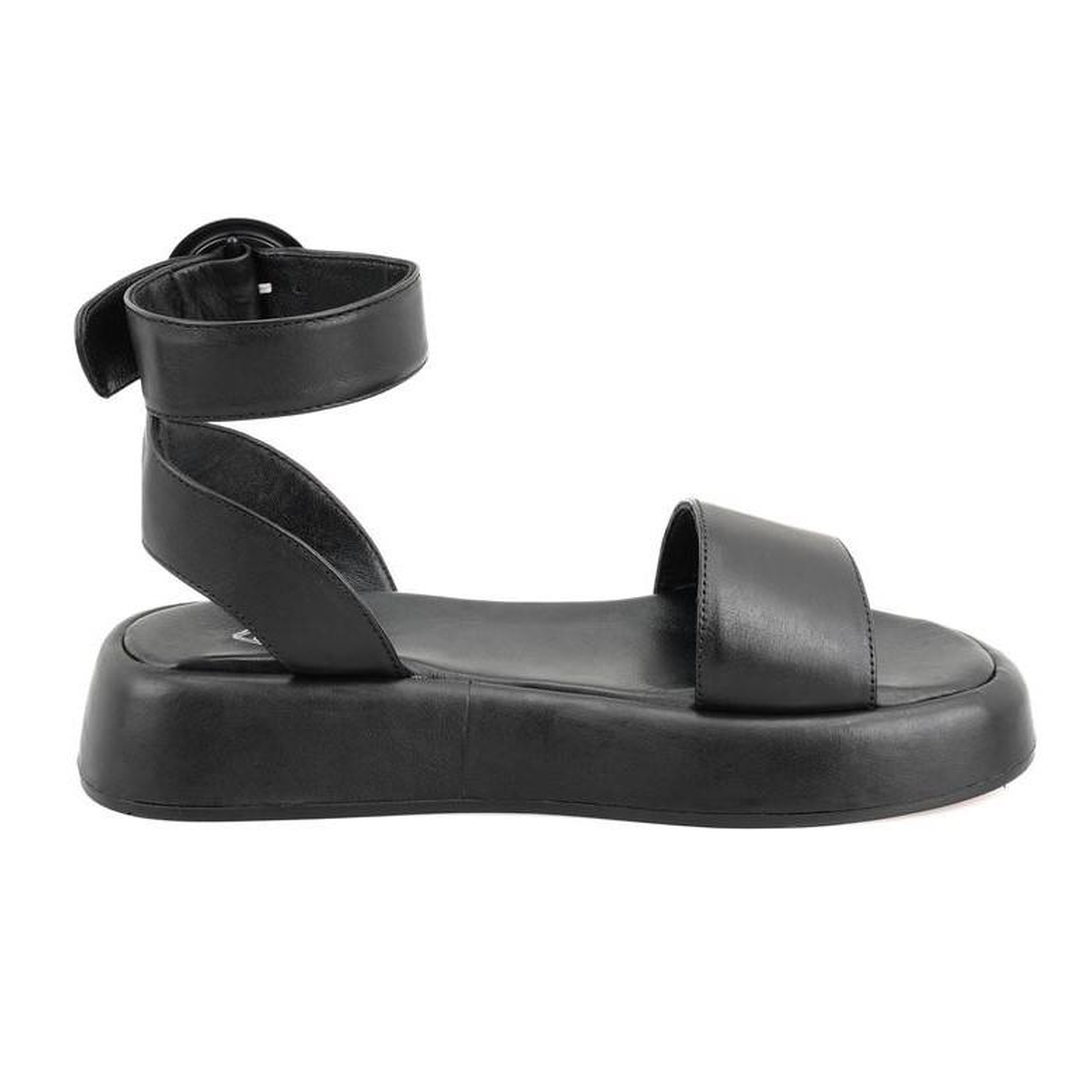 Kadın Siyah Ayarlanabilir Tokalı Deri Sandalet