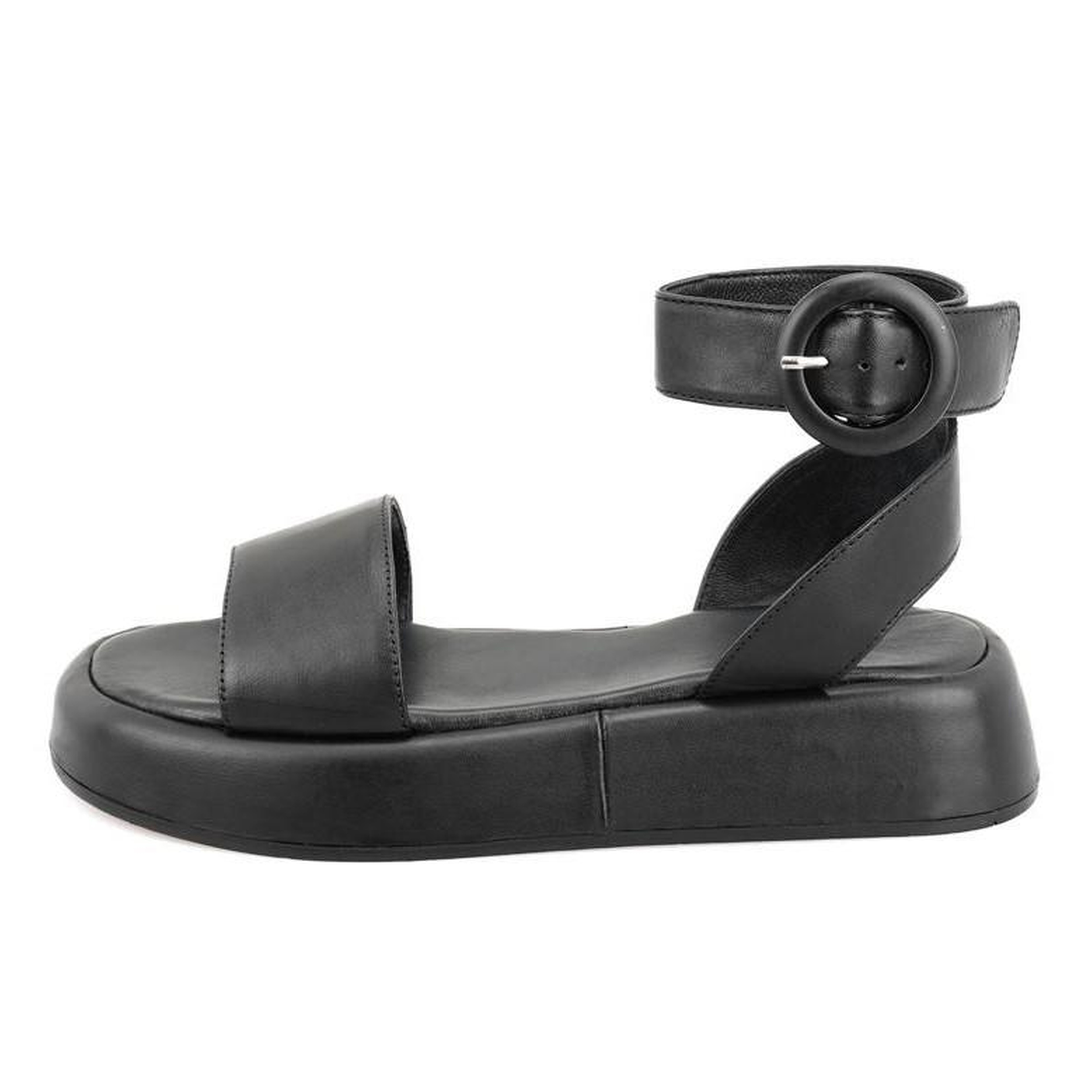 Kadın Siyah Ayarlanabilir Tokalı Deri Sandalet