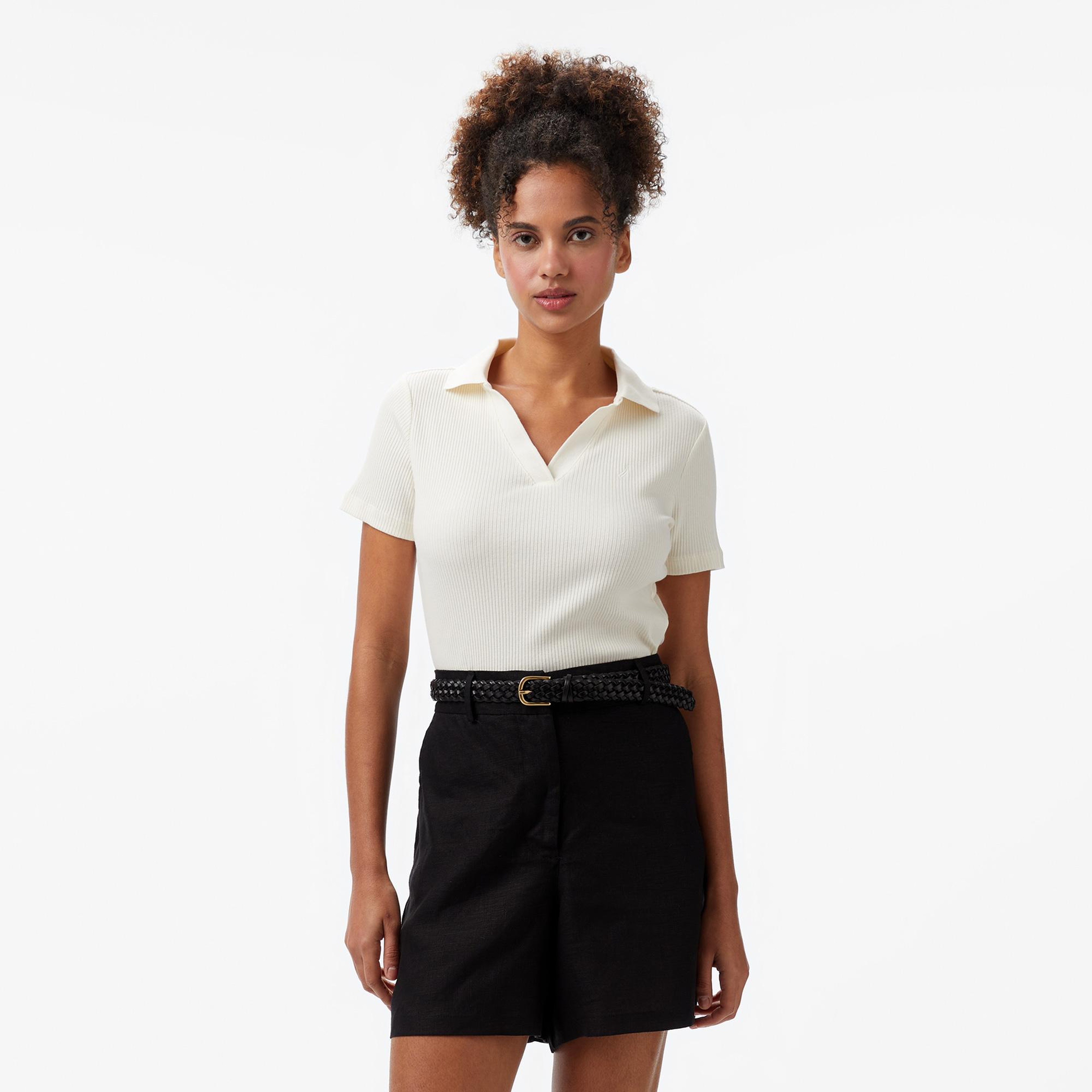 Nautica Kadın Krem Rengi Slim Fit Polo Yaka T-Shirt