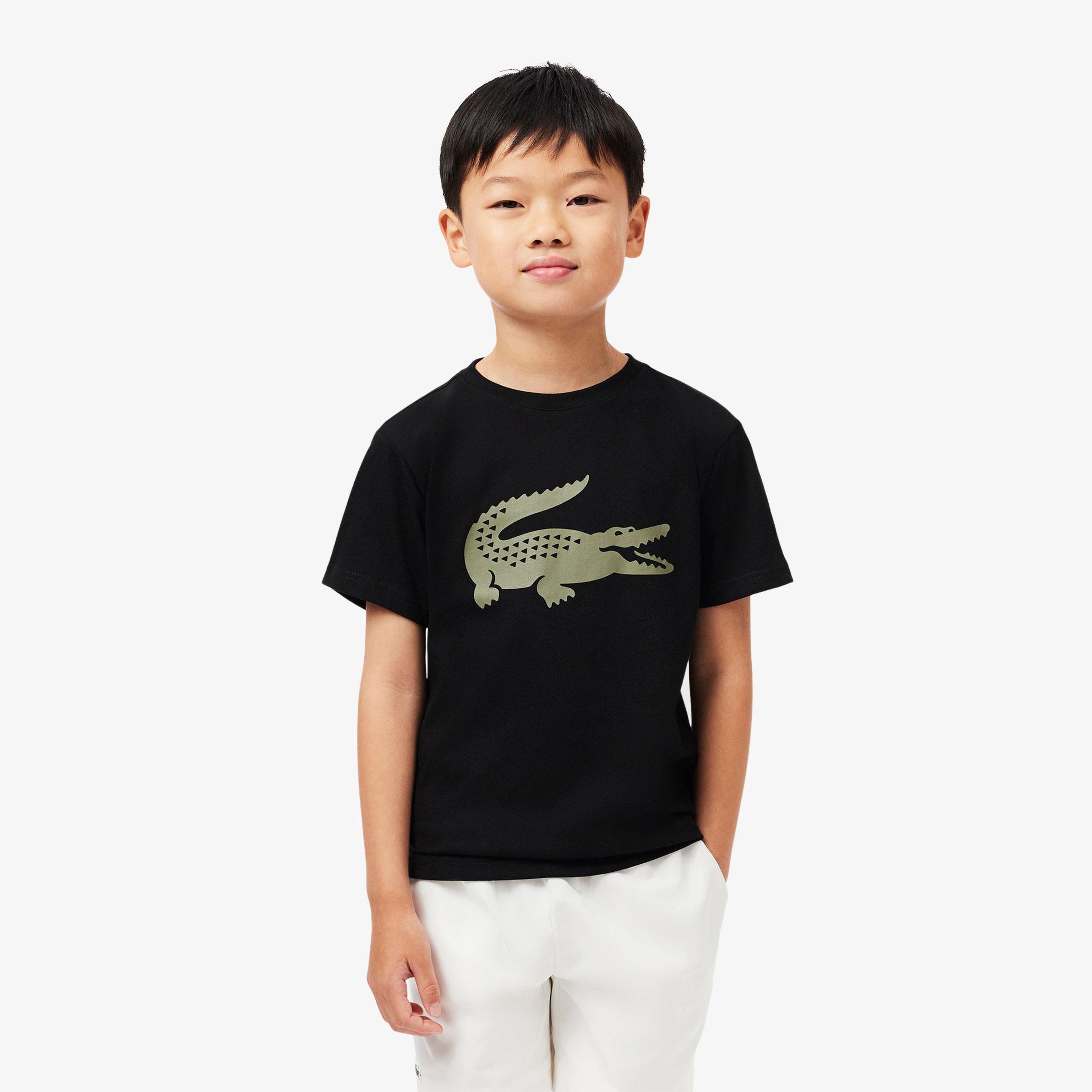 Lacoste Erkek Çocuk Bisiklet Yaka Baskılı Siyah T-Shirt