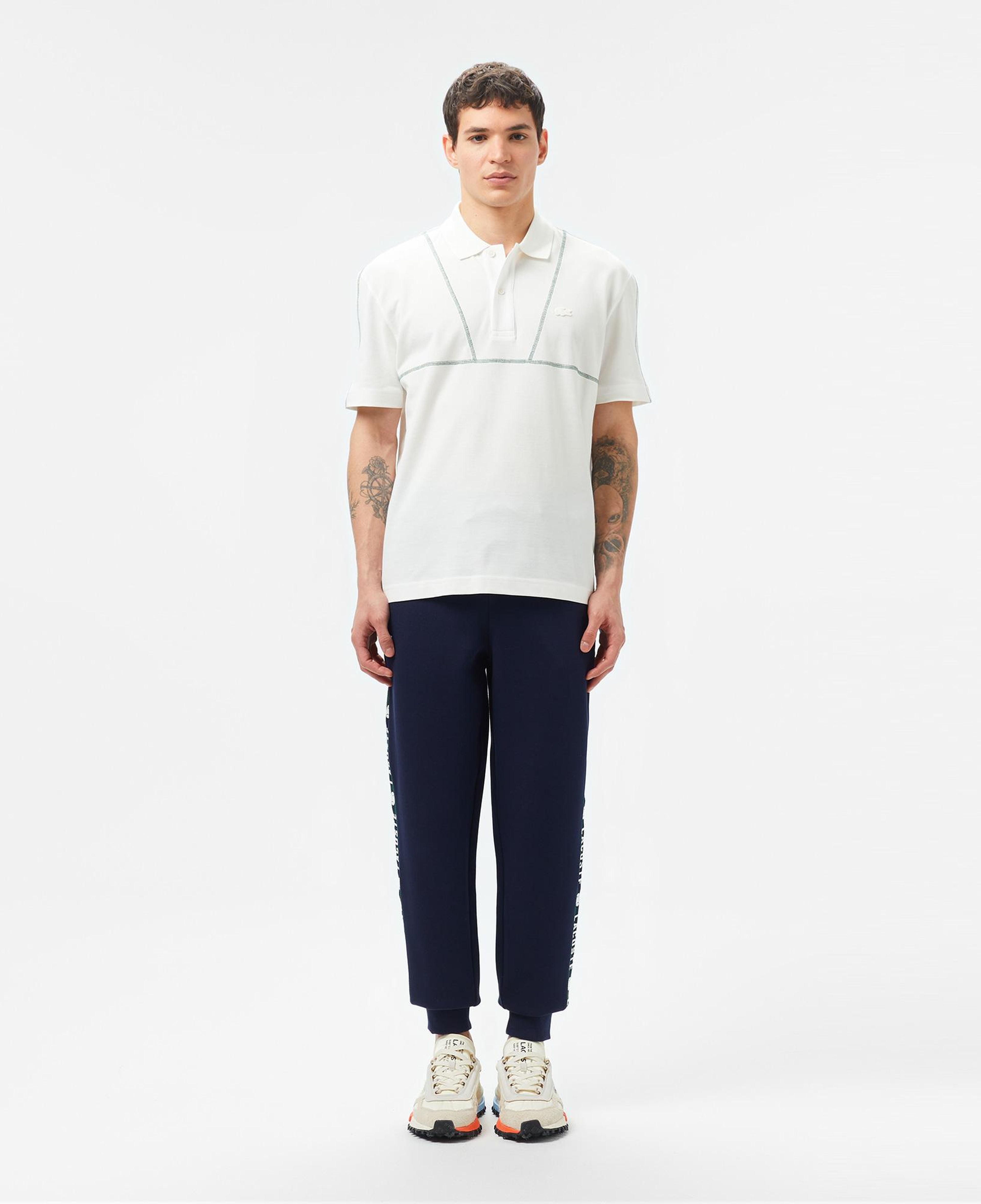 Lacoste Erkek Desenli Beyaz Polo