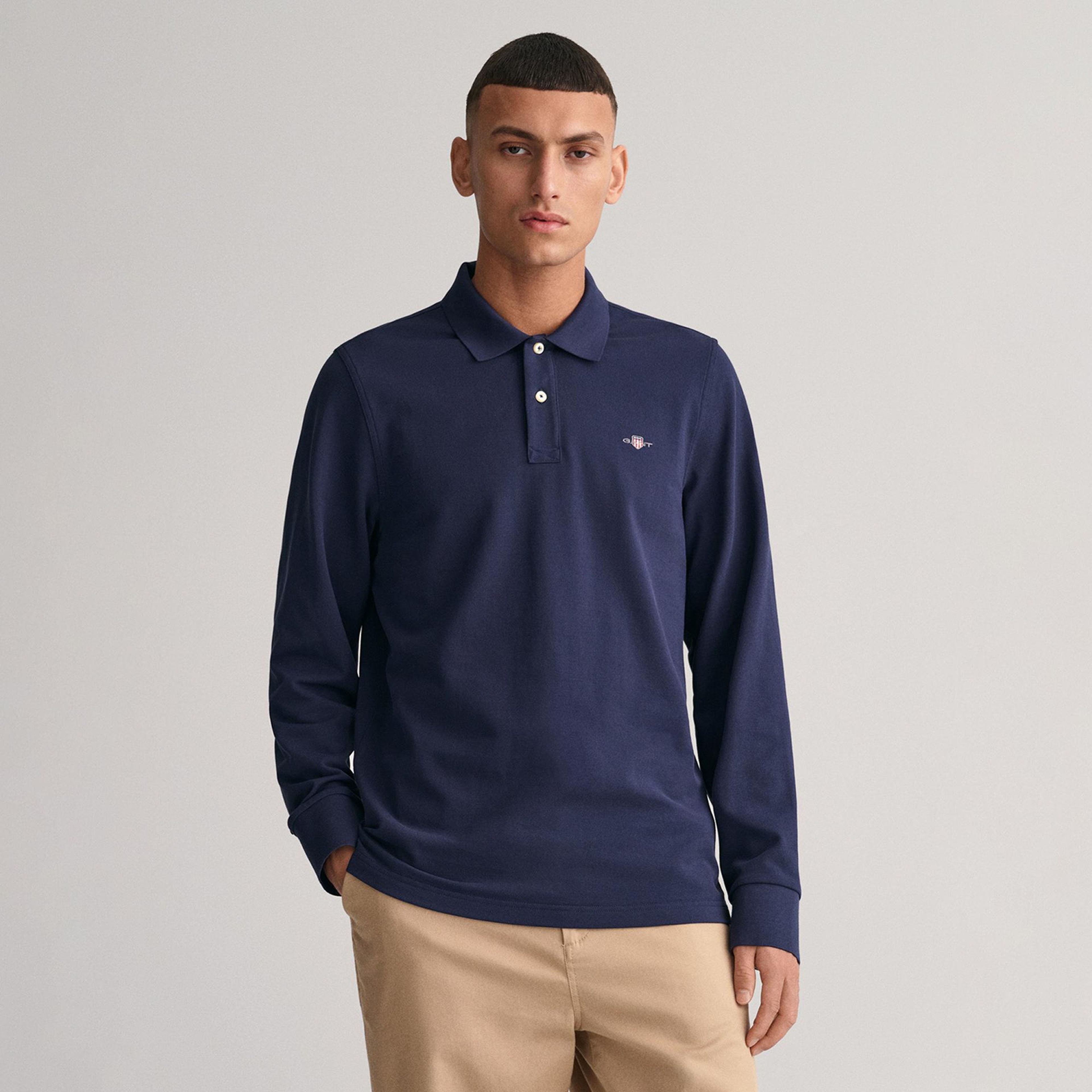 GANT Erkek Lacivert Regular Fit Uzun Kollu Polo