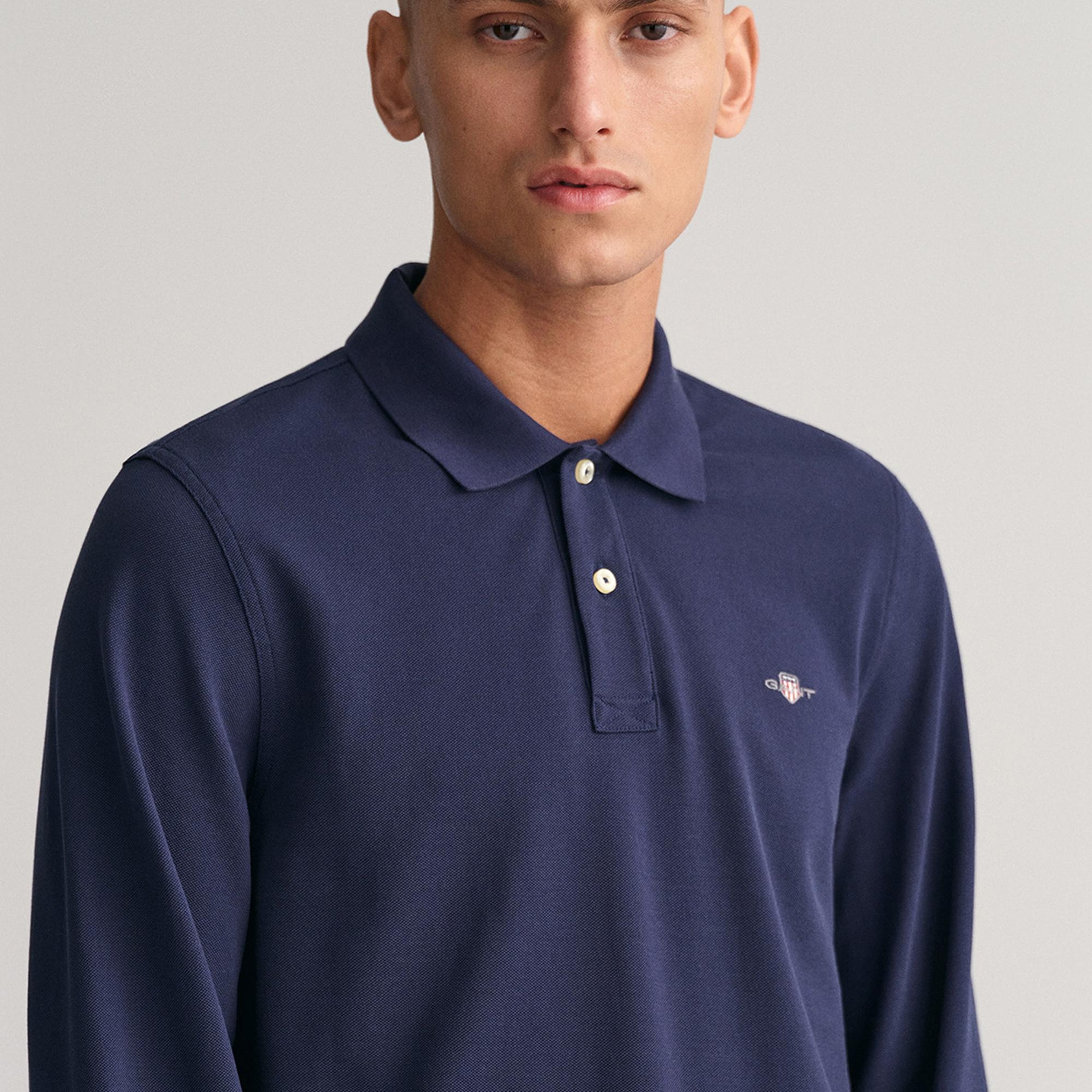 GANT Erkek Lacivert Regular Fit Uzun Kollu Polo