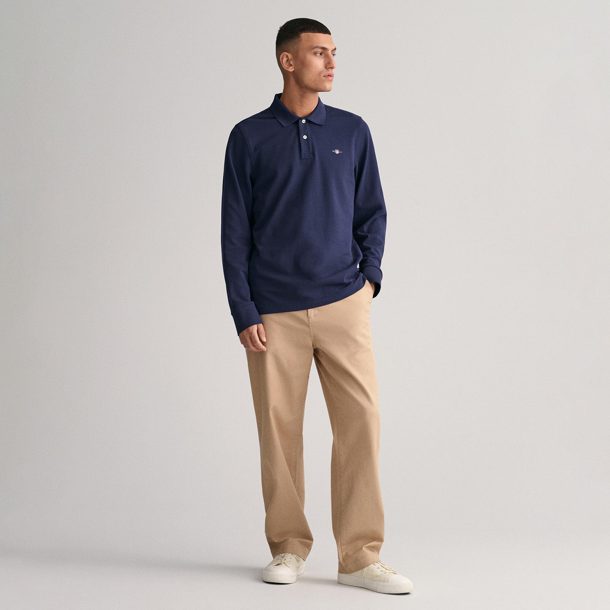 GANT Erkek Lacivert Regular Fit Uzun Kollu Polo