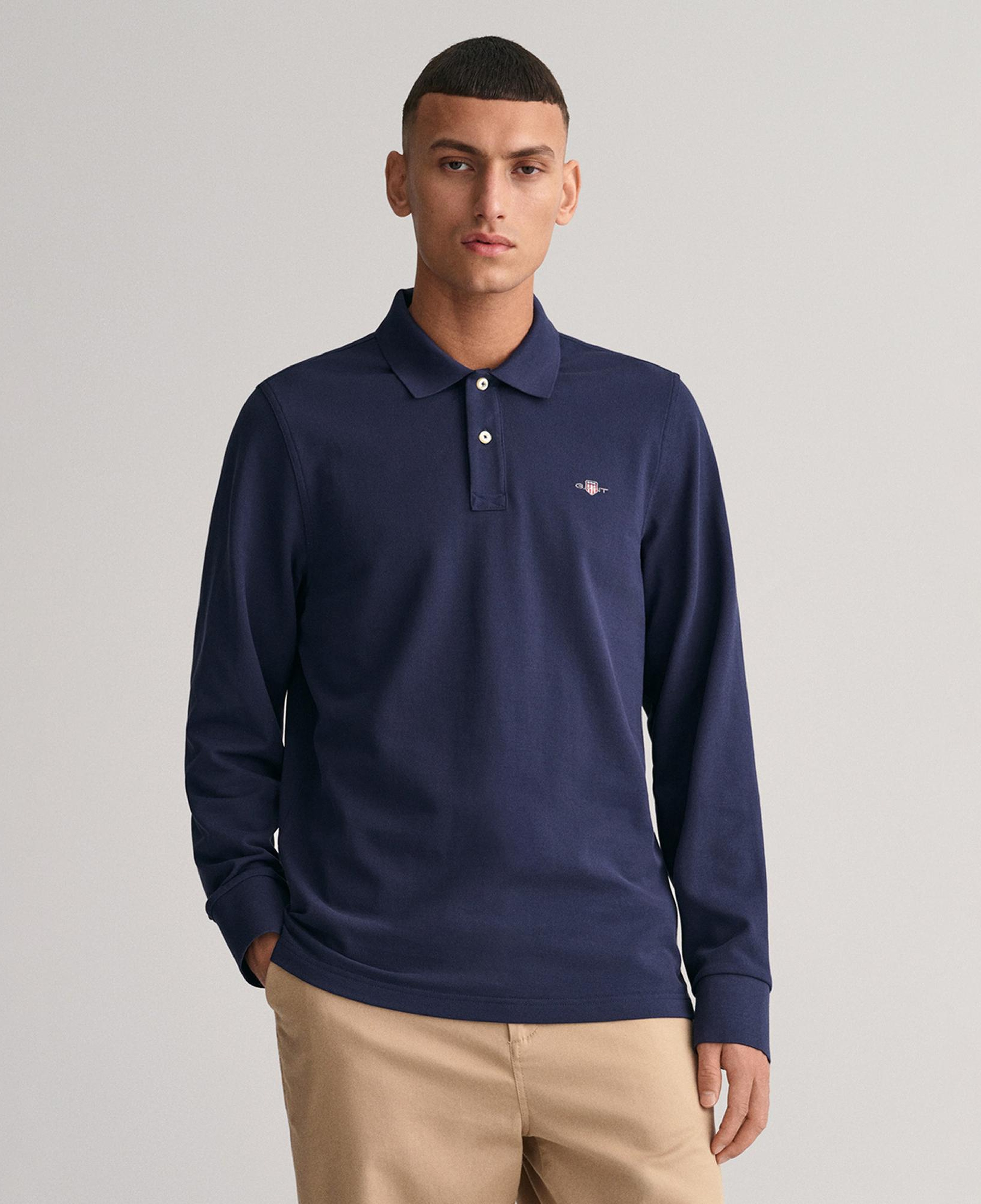 GANT Erkek Lacivert Regular Fit Uzun Kollu Polo