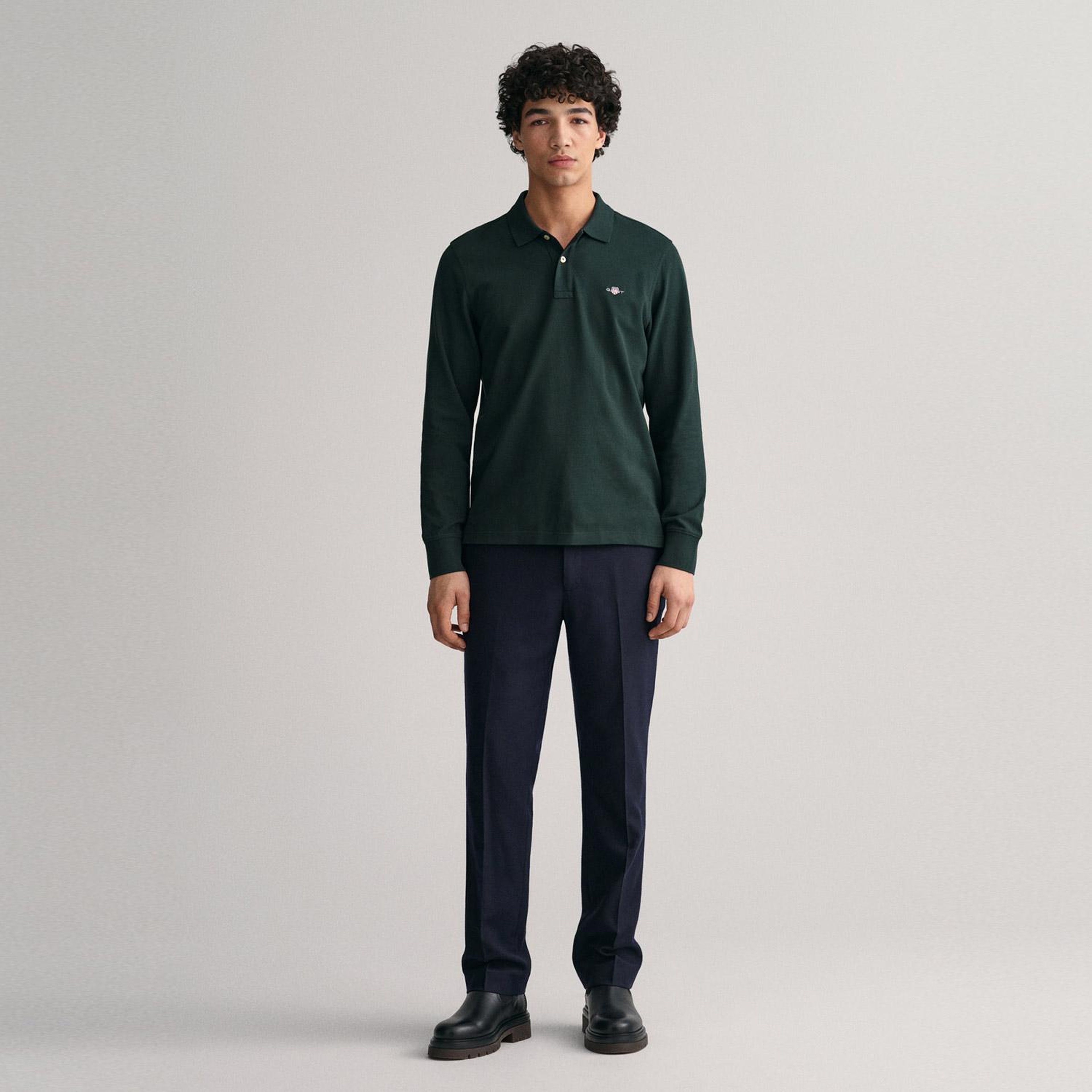 GANT Erkek Yeşil Regular Fit Uzun Kollu Polo