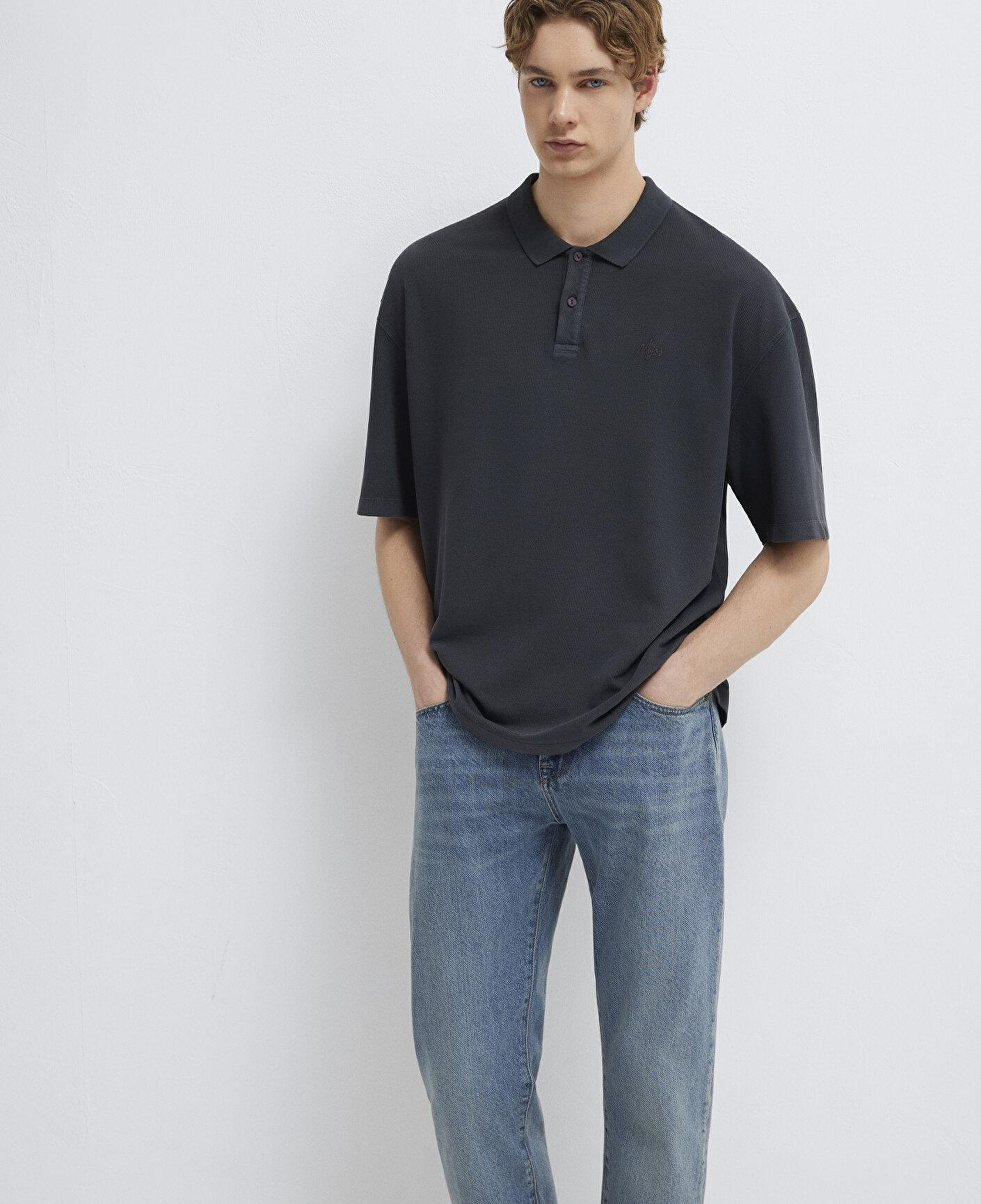 Mavi Antrasit Tişört Oversize / Geniş Kesim 0613619-80106