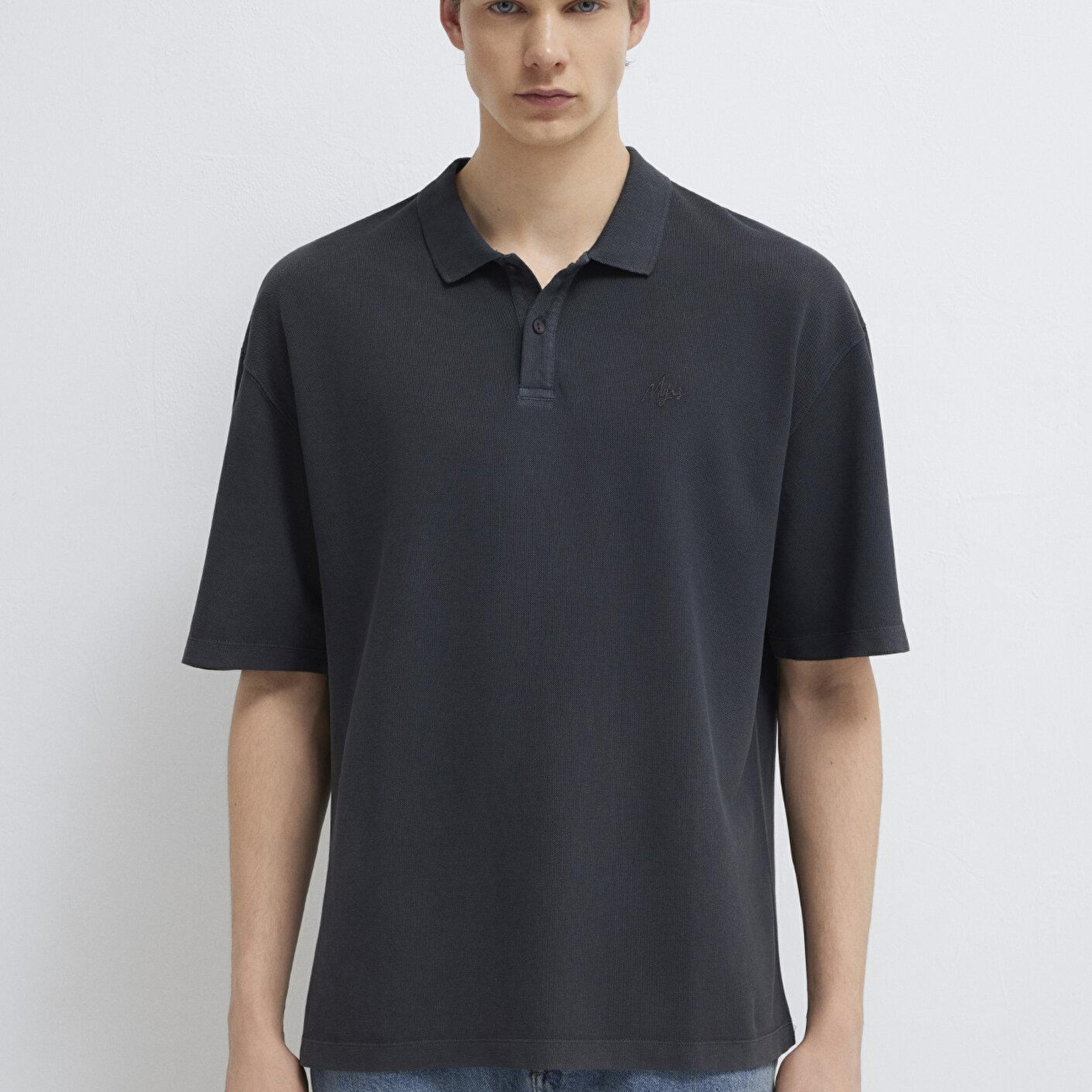 Mavi Antrasit Tişört Oversize / Geniş Kesim 0613619-80106