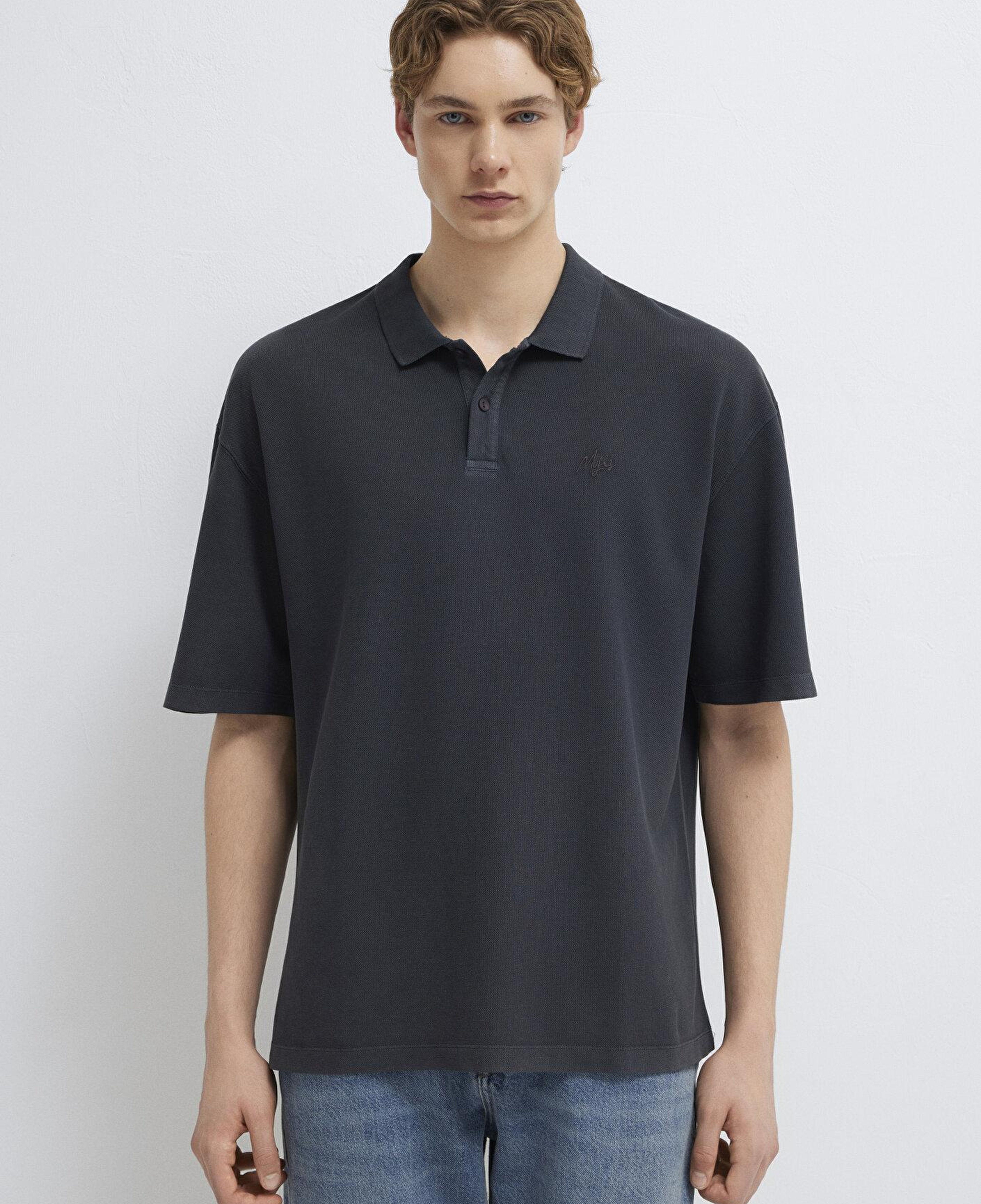 Mavi Antrasit Tişört Oversize / Geniş Kesim 0613619-80106