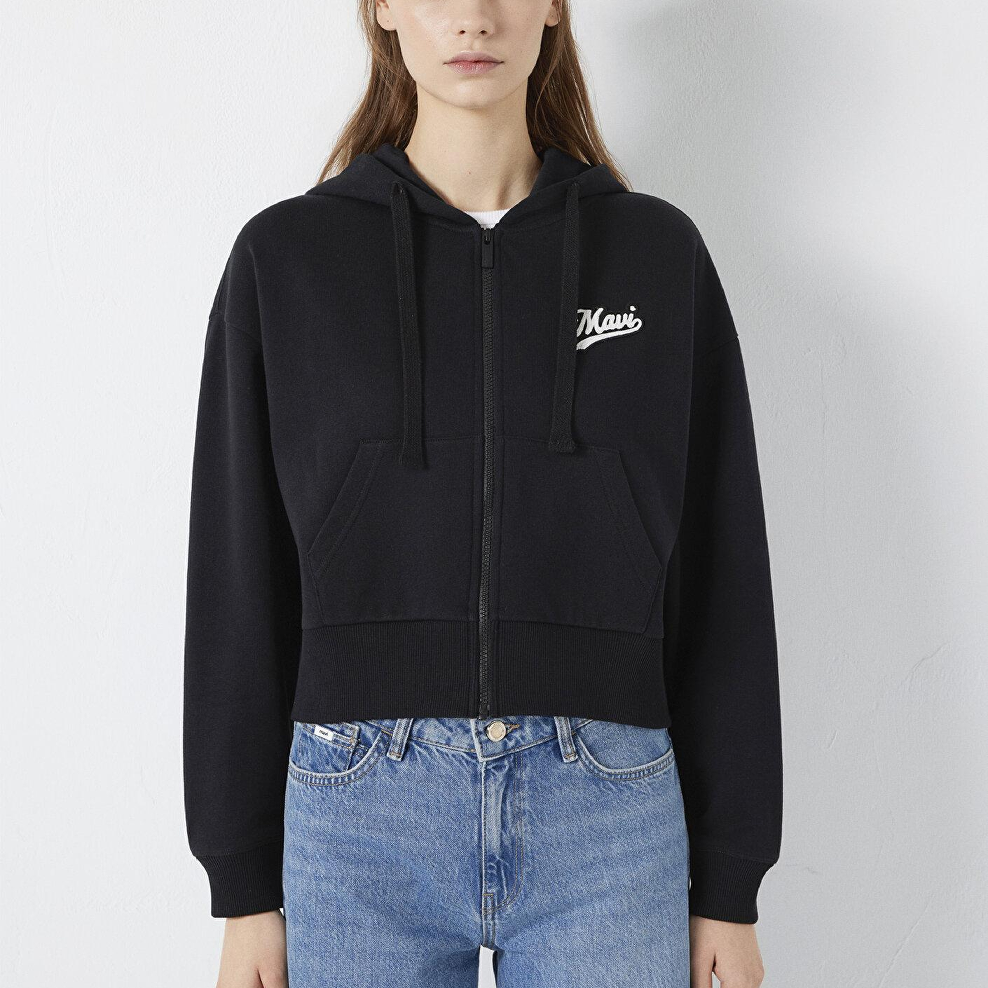 Mavi Mavi Logo Baskılı Fermuarlı Siyah Sweatshirt 1S10486-900