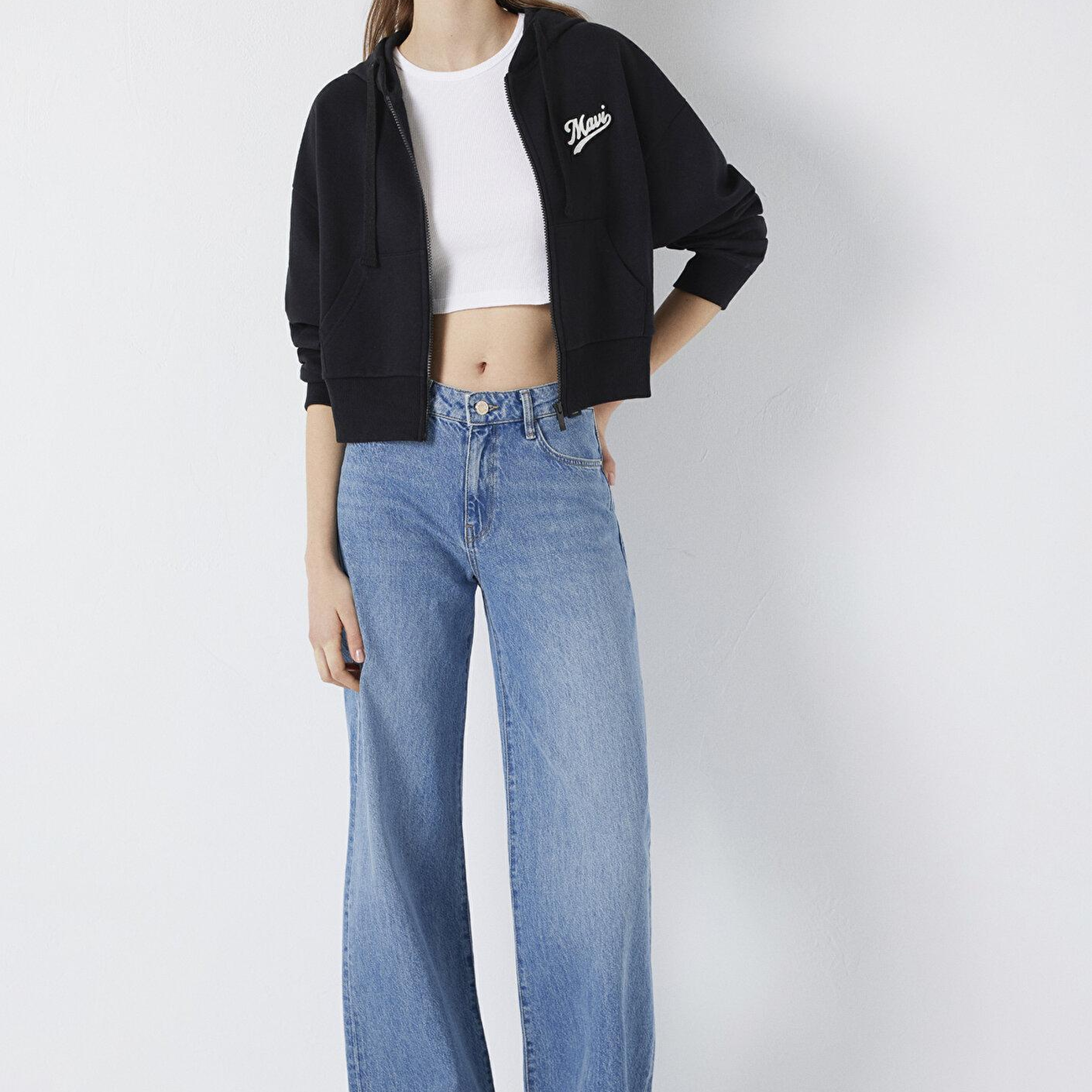 Mavi Mavi Logo Baskılı Fermuarlı Siyah Sweatshirt 1S10486-900