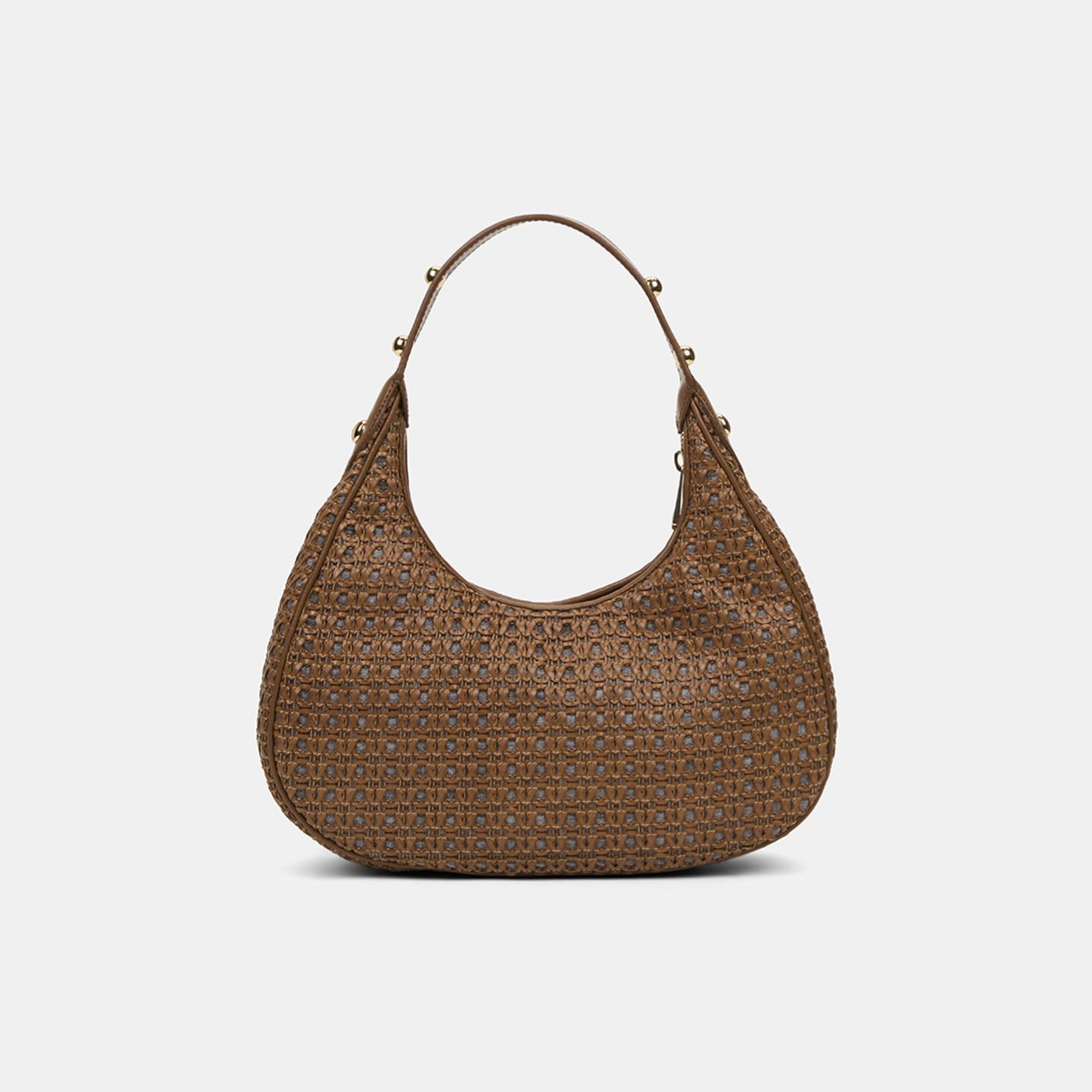 Kadın Taba Örgü Detaylı Gold Aksesuarlı Omuz Çantası