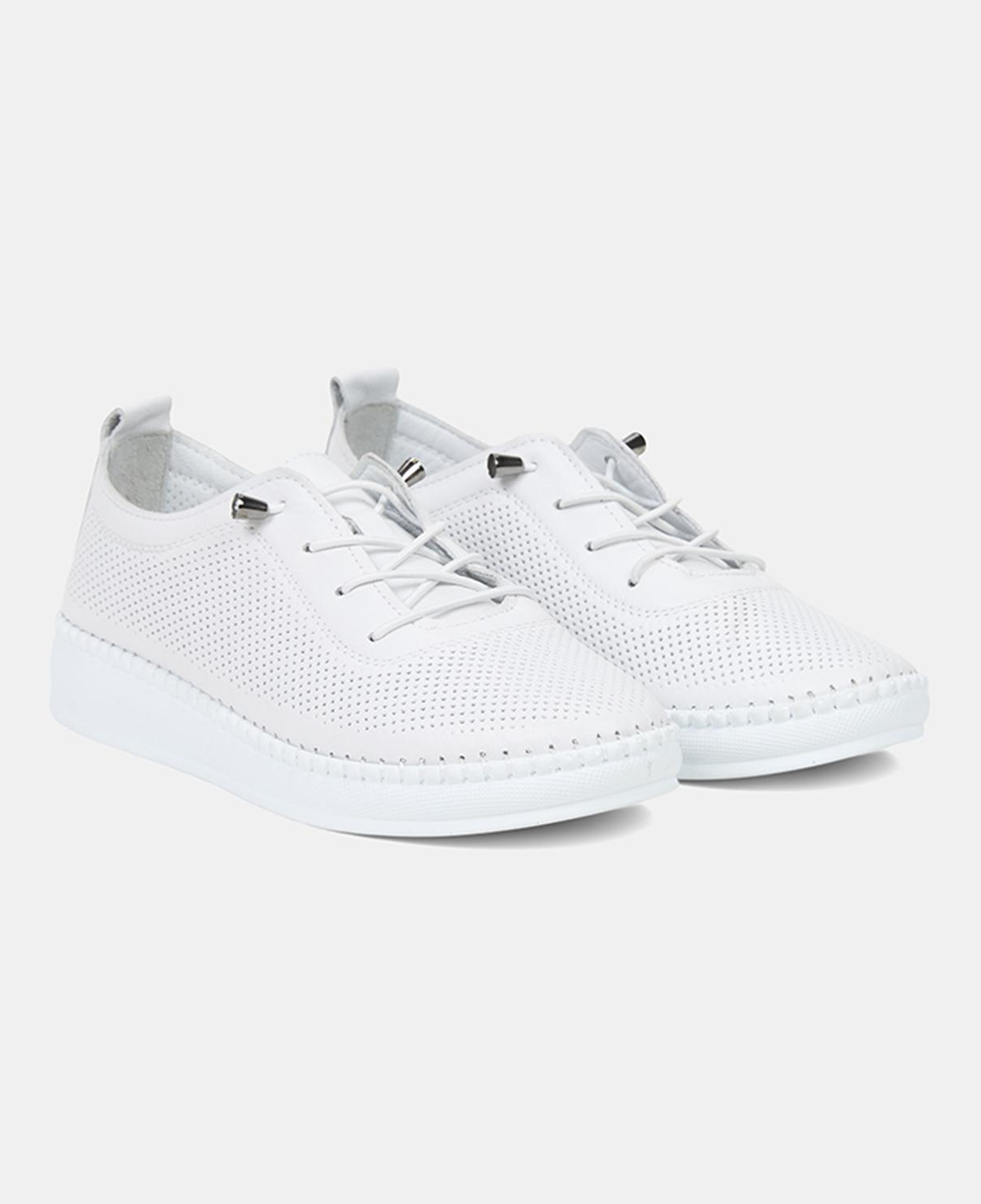 Kadın Beyaz Lastik Bağcıklı Deri Spor Ayakkabı