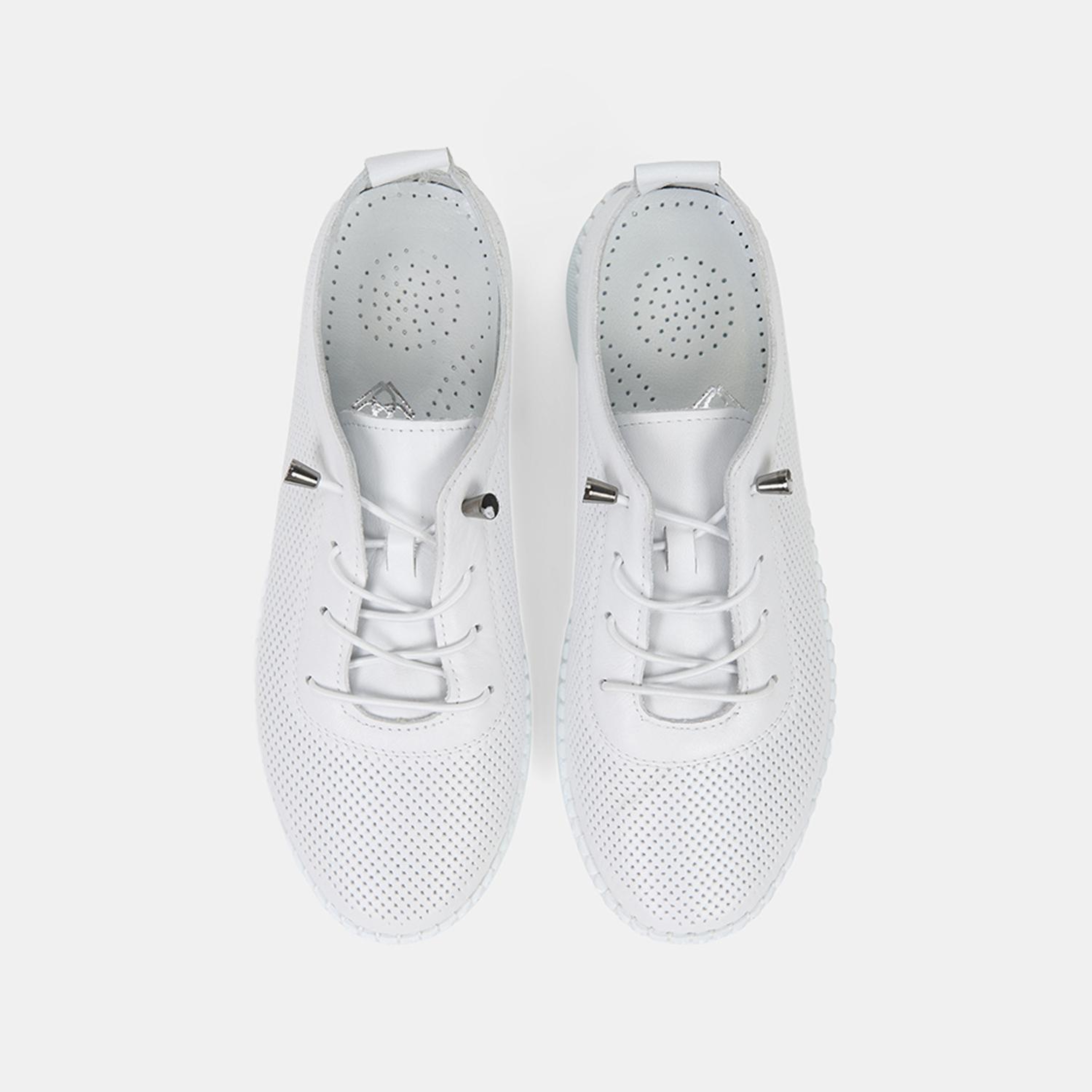 Kadın Beyaz Lastik Bağcıklı Deri Spor Ayakkabı