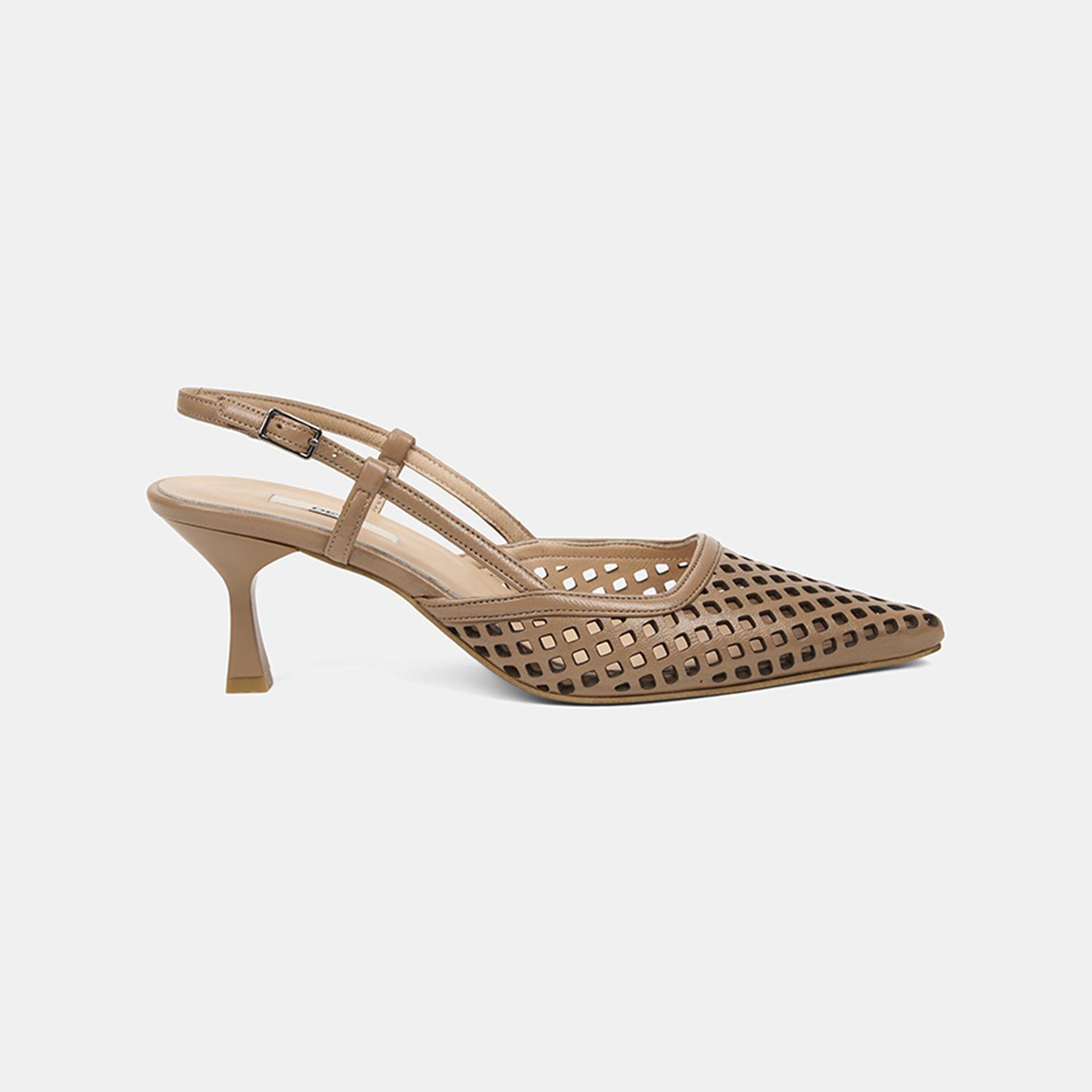 Kadın Taba Lazer Kesim Sivri Burun Deri Topuklu Ayakkabı