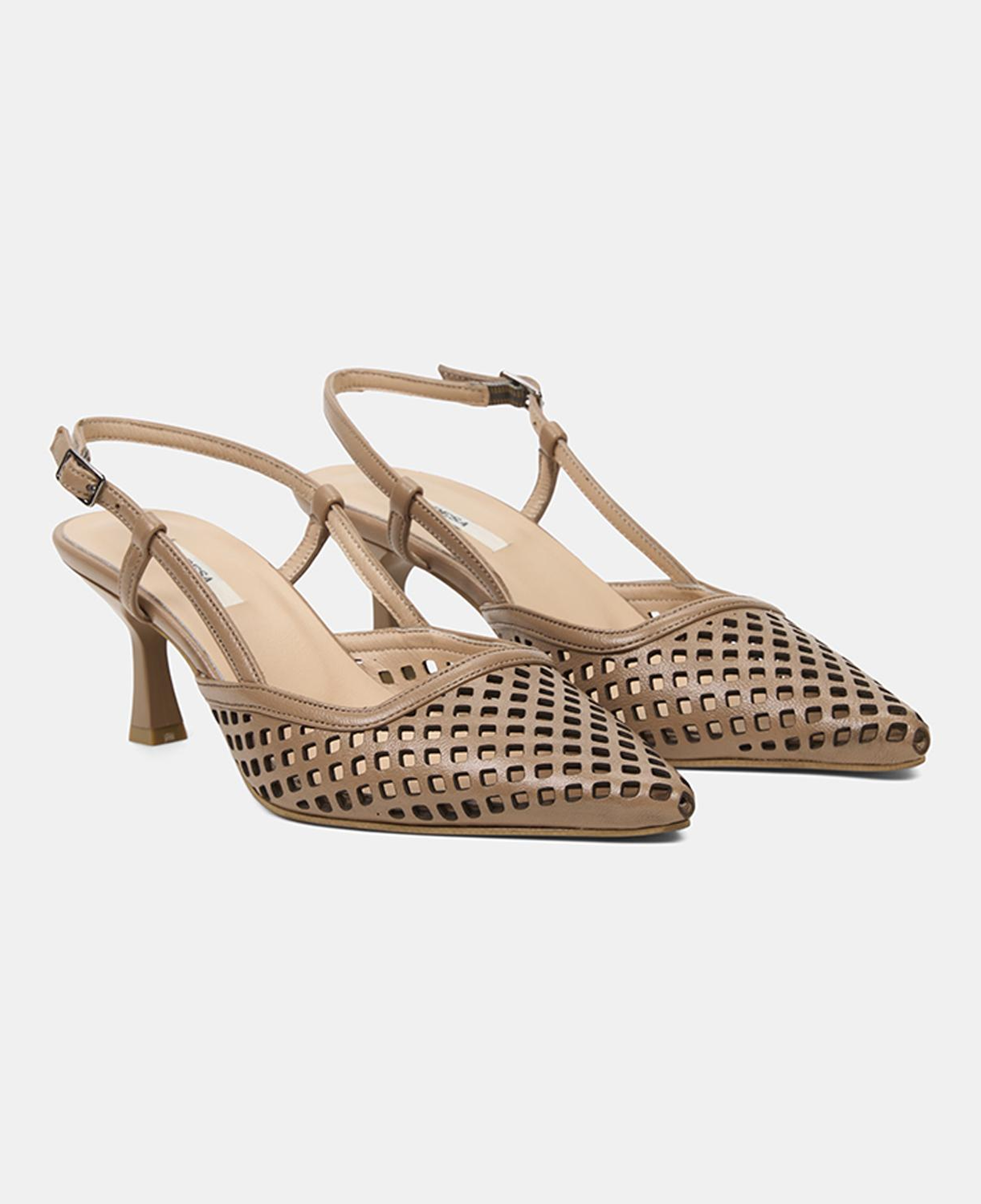 Kadın Taba Lazer Kesim Sivri Burun Deri Topuklu Ayakkabı