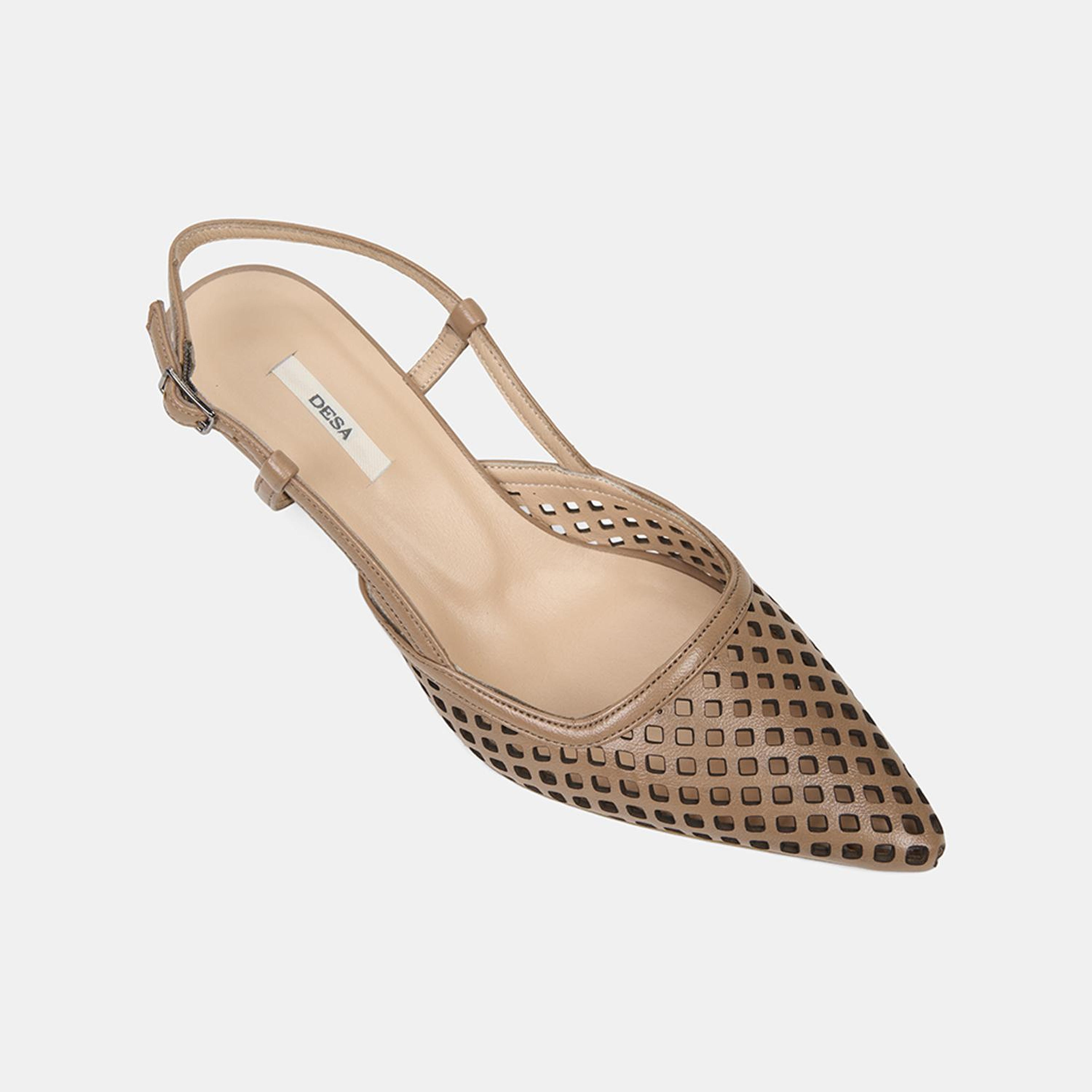 Kadın Taba Lazer Kesim Sivri Burun Deri Topuklu Ayakkabı