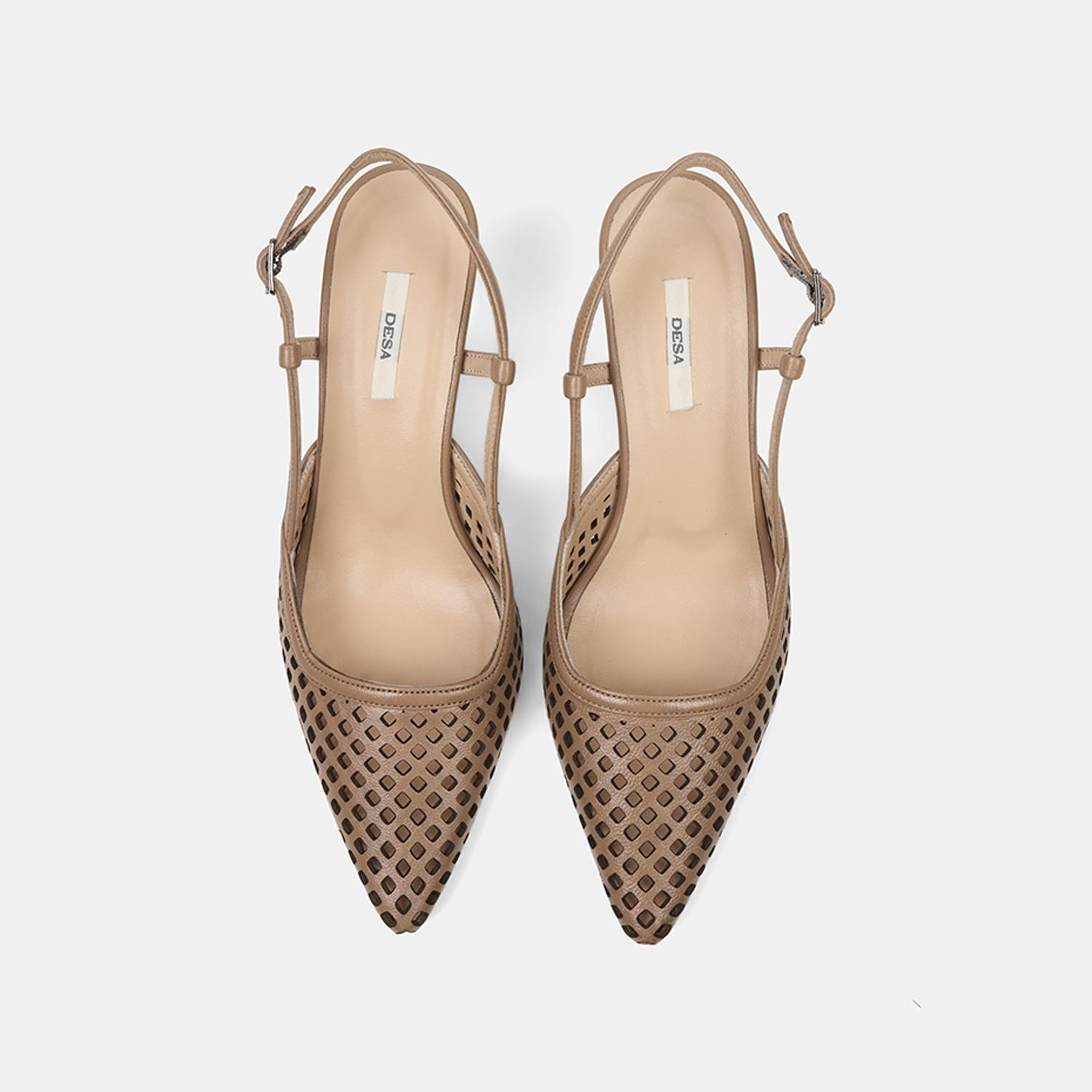 Kadın Taba Lazer Kesim Sivri Burun Deri Topuklu Ayakkabı