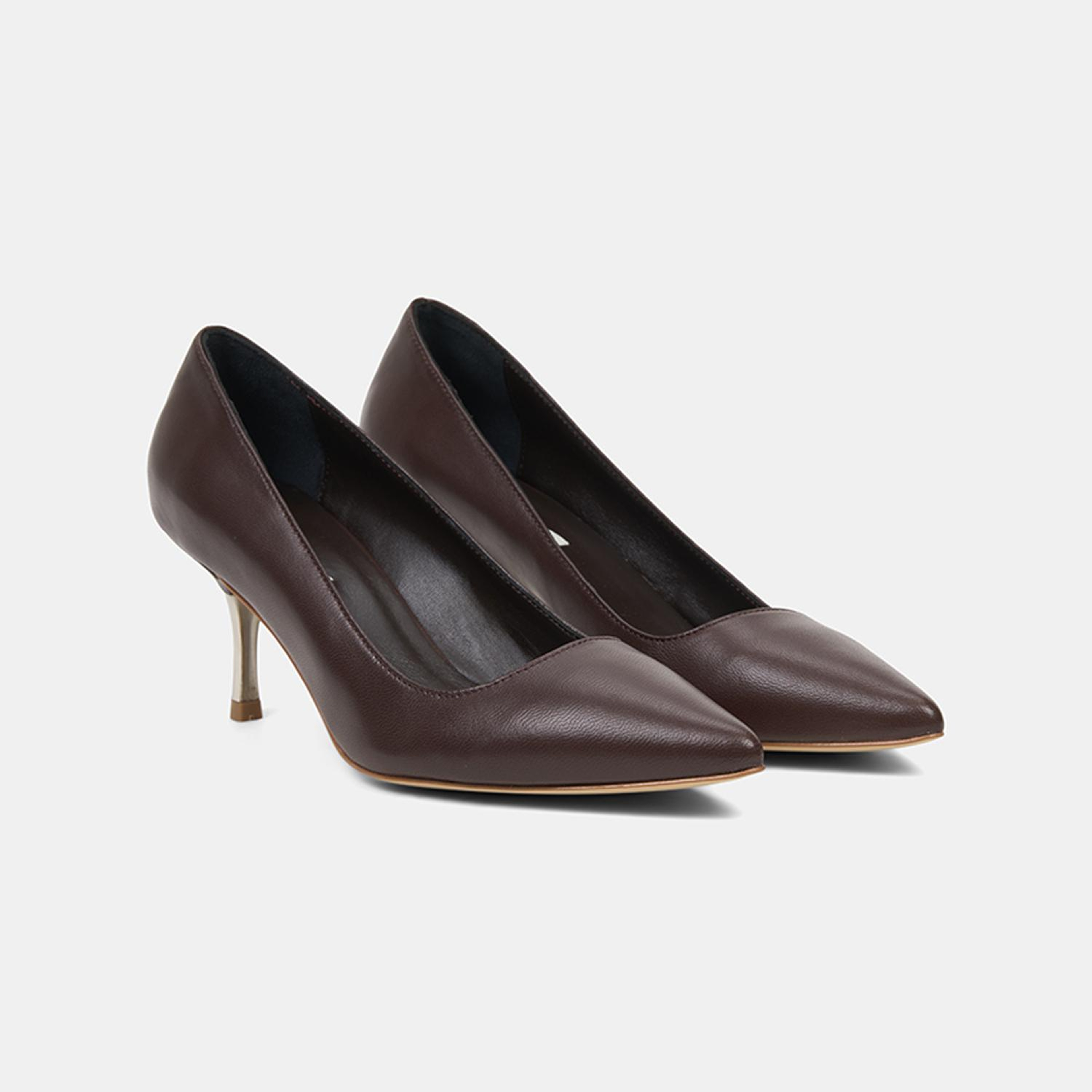 Kadın Kahve Sivri Burunlu Deri Stiletto