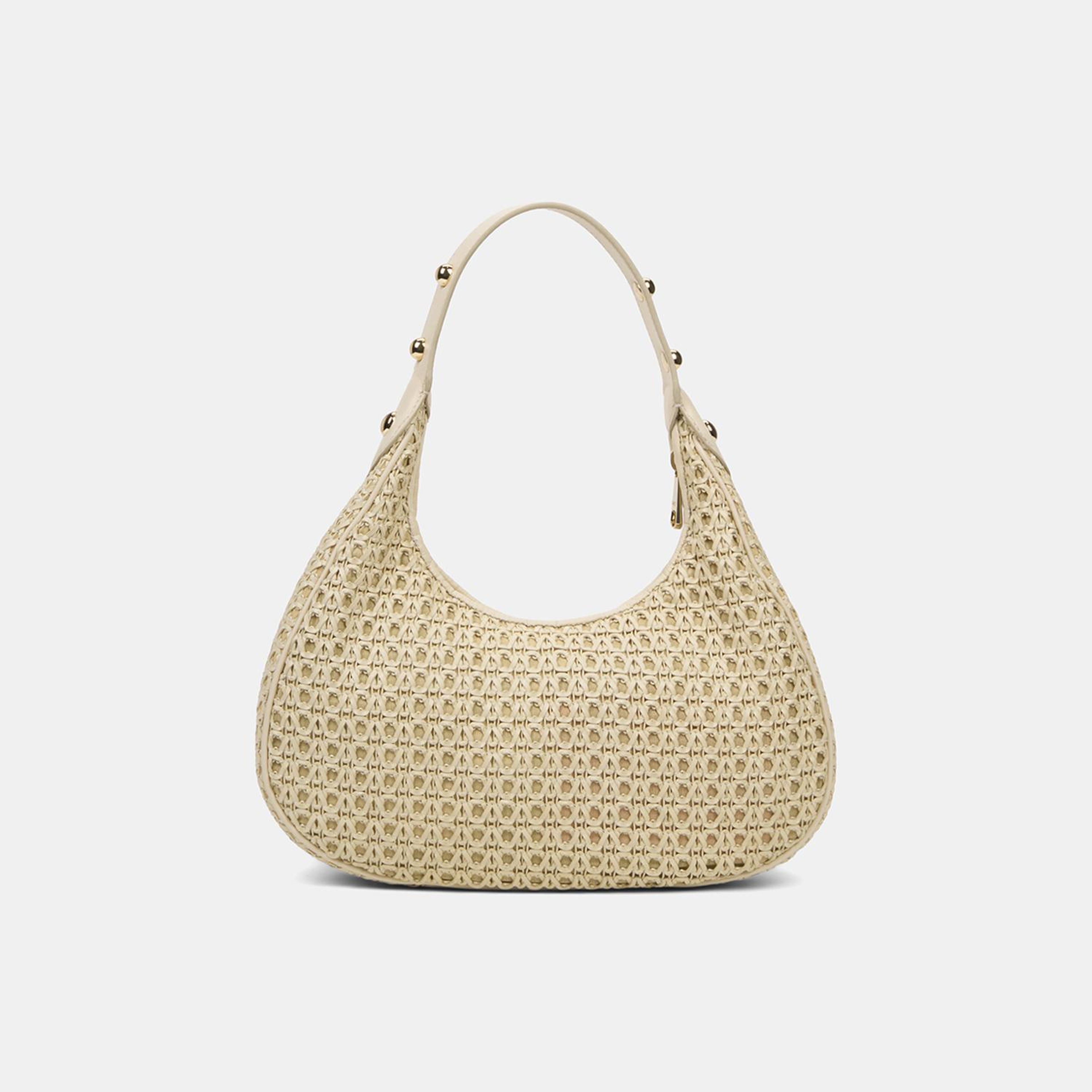 Kadın Bej Örgü Detaylı Gold Aksesuarlı Omuz Çantası