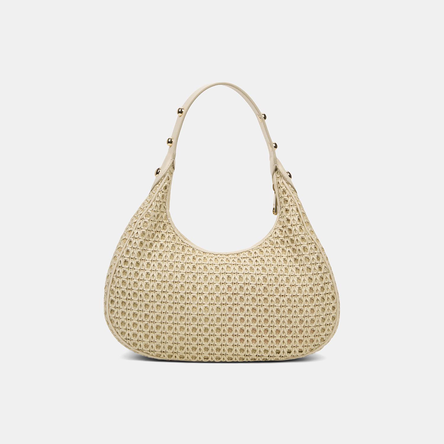 Kadın Bej Örgü Detaylı Gold Aksesuarlı Omuz Çantası