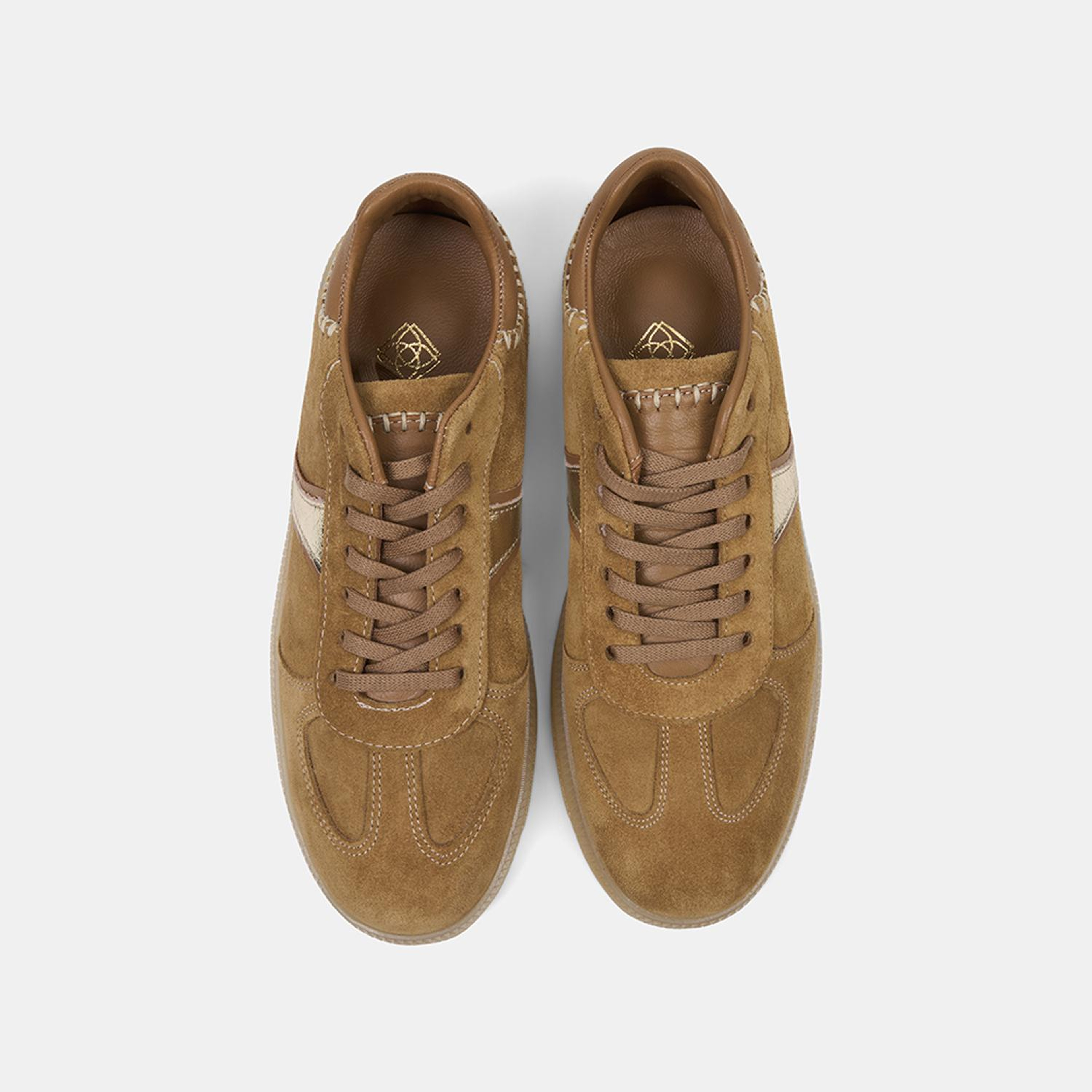 Kadın Camel Bağcıklı Metalik Şerit Detaylı Süet Sneaker