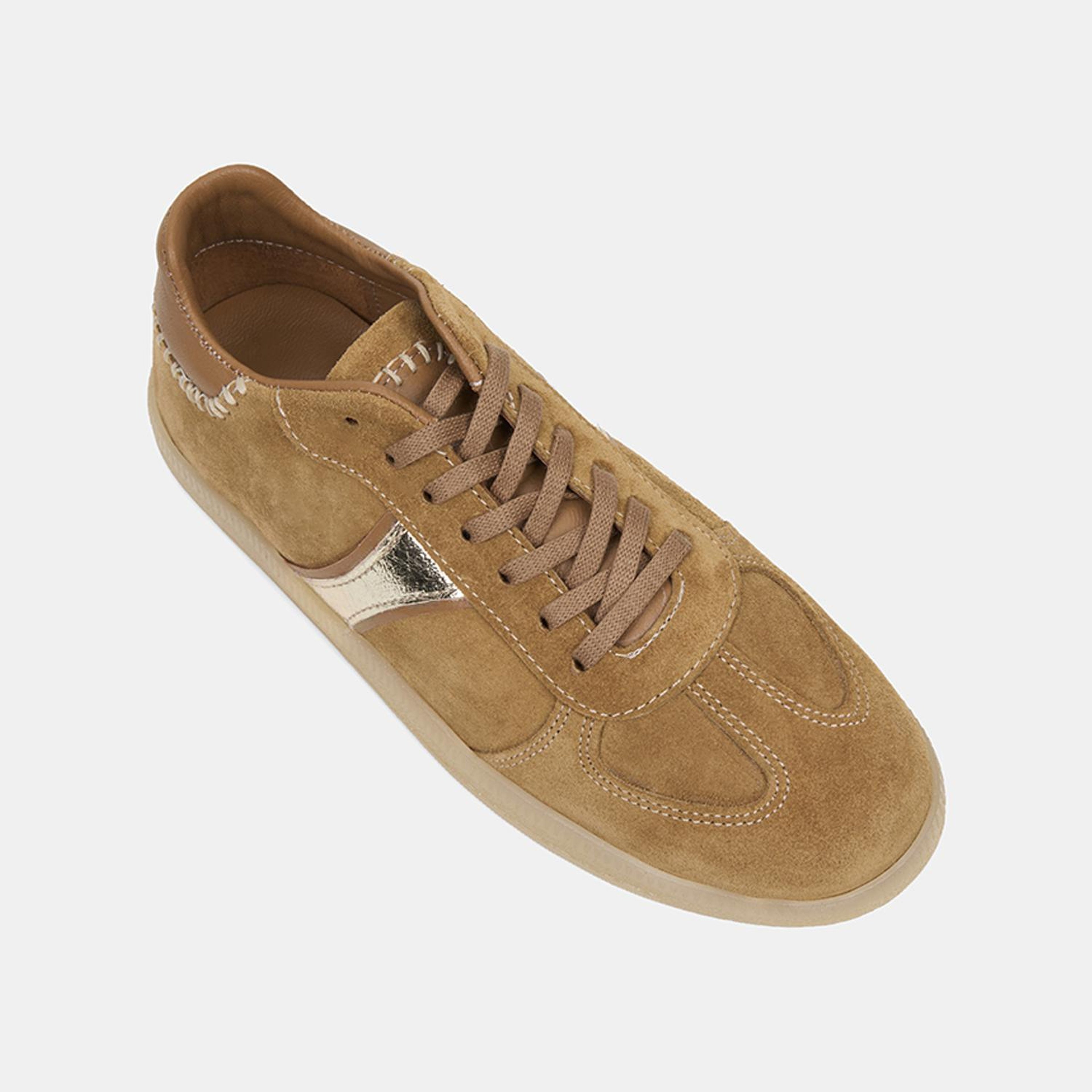 Kadın Camel Bağcıklı Metalik Şerit Detaylı Süet Sneaker