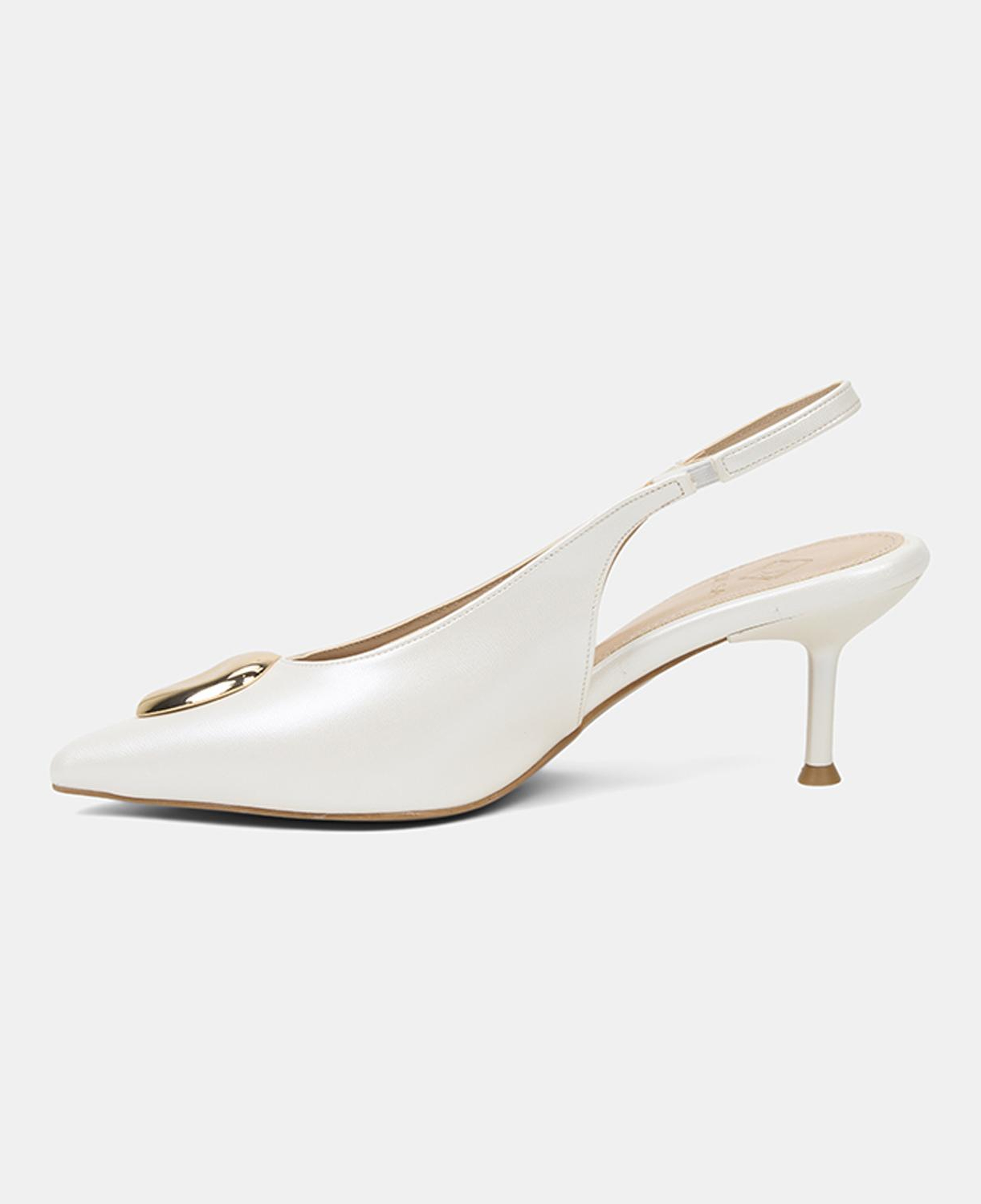 Kadın Beyaz Gold Tokalı Sivri Burun Topuklu Gelin Ayakkabısı