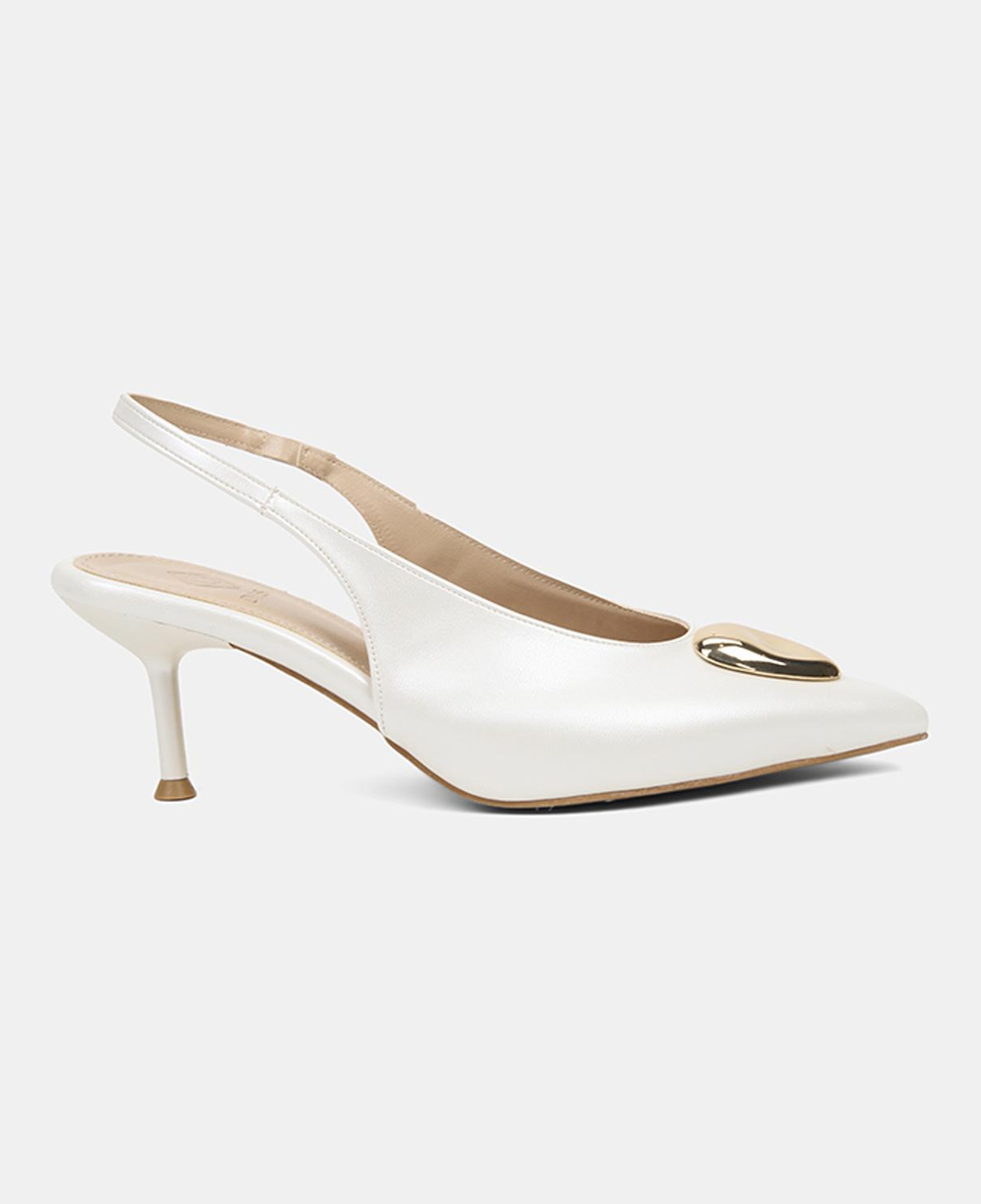 Kadın Beyaz Gold Tokalı Sivri Burun Topuklu Gelin Ayakkabısı