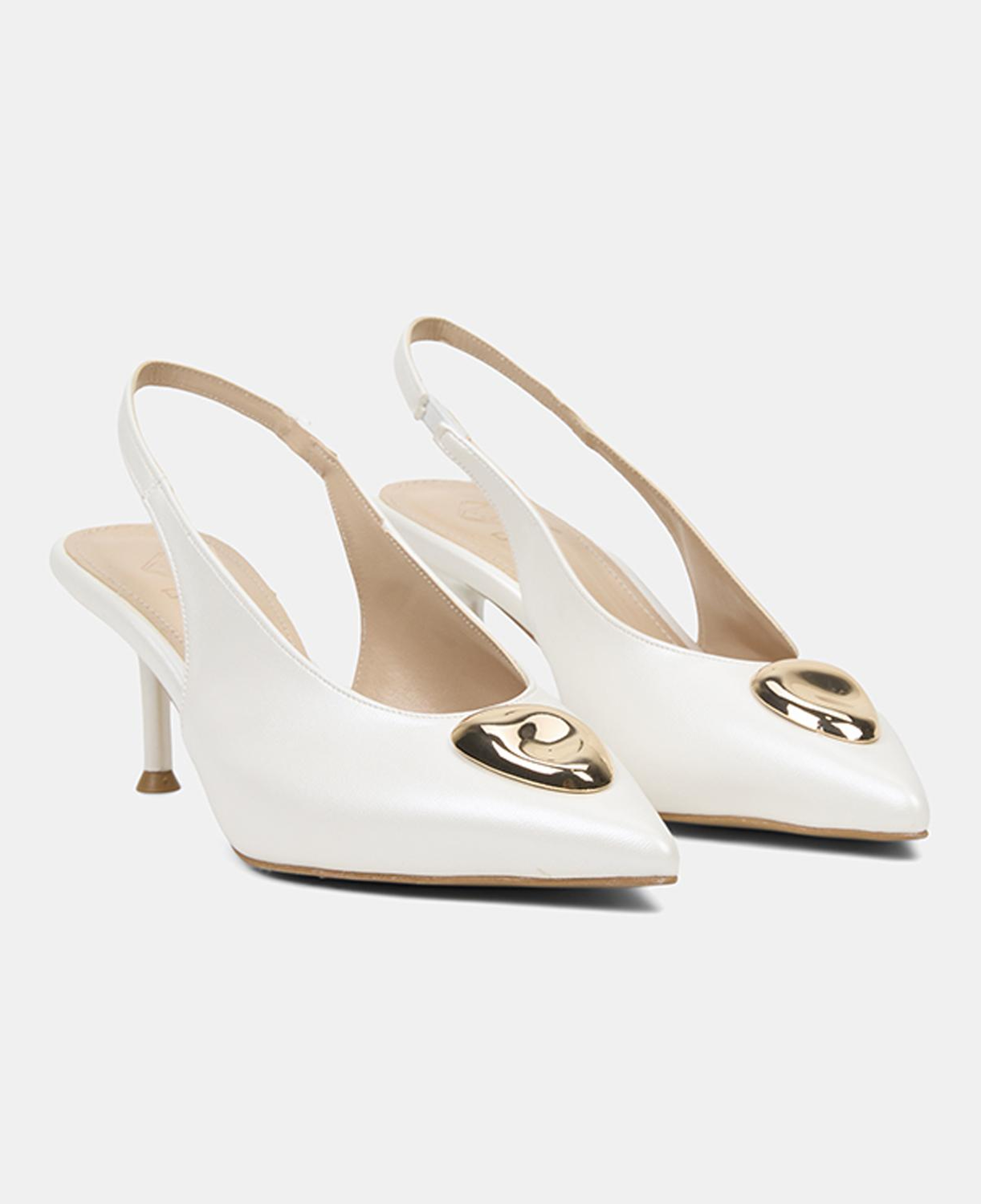 Kadın Beyaz Gold Tokalı Sivri Burun Topuklu Gelin Ayakkabısı