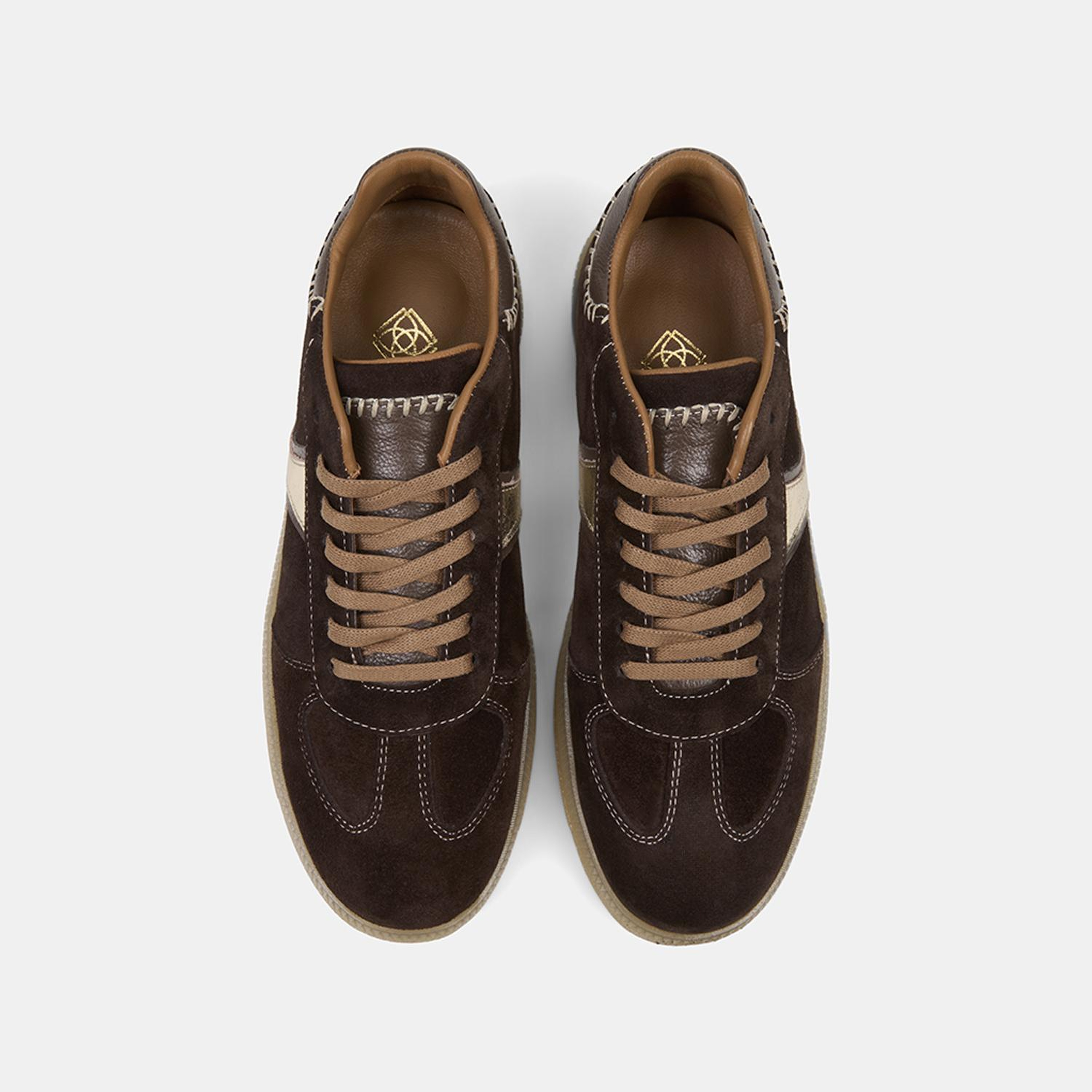 Kadın Kahve Bağcıklı Metalik Şerit Detaylı Süet Sneaker