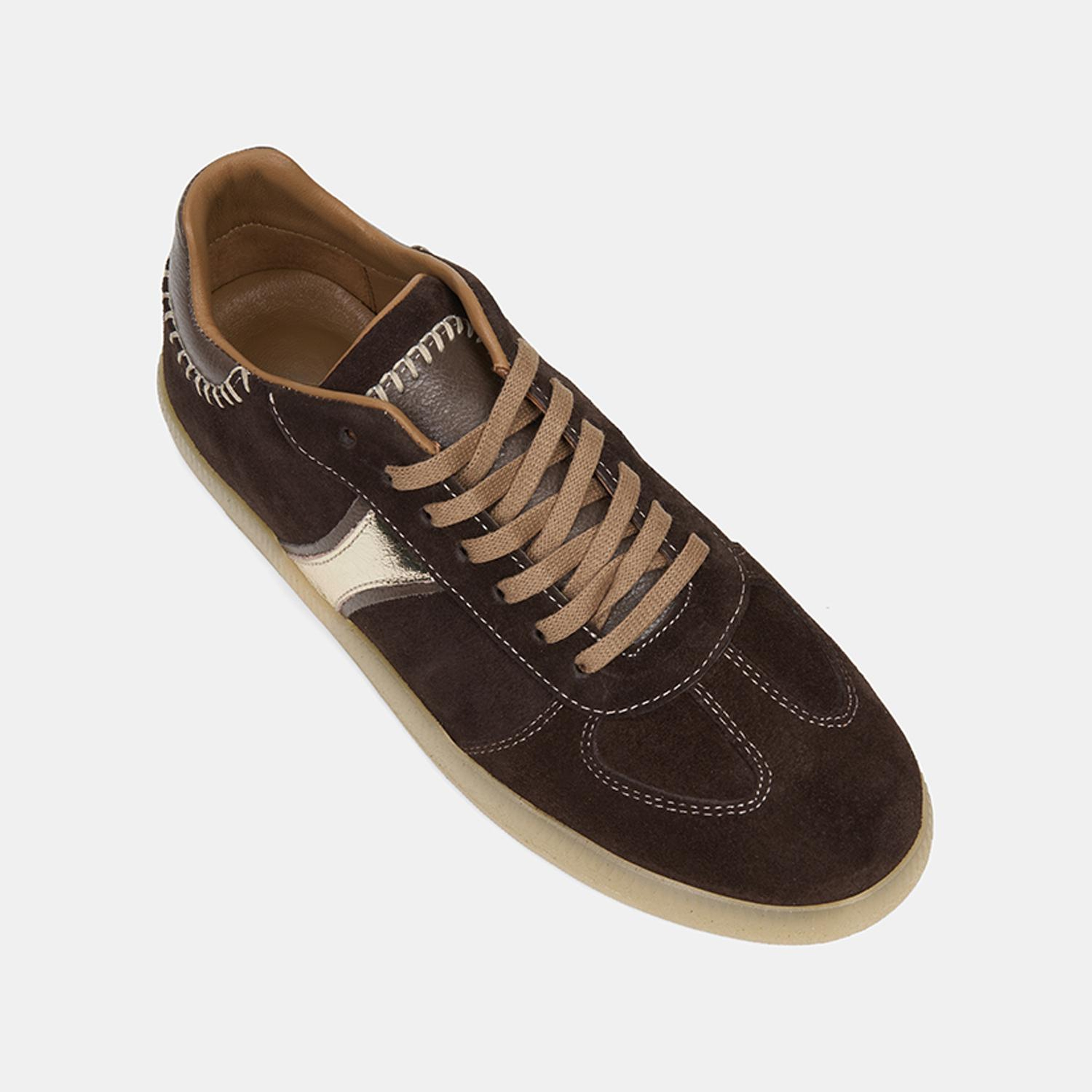 Kadın Kahve Bağcıklı Metalik Şerit Detaylı Süet Sneaker