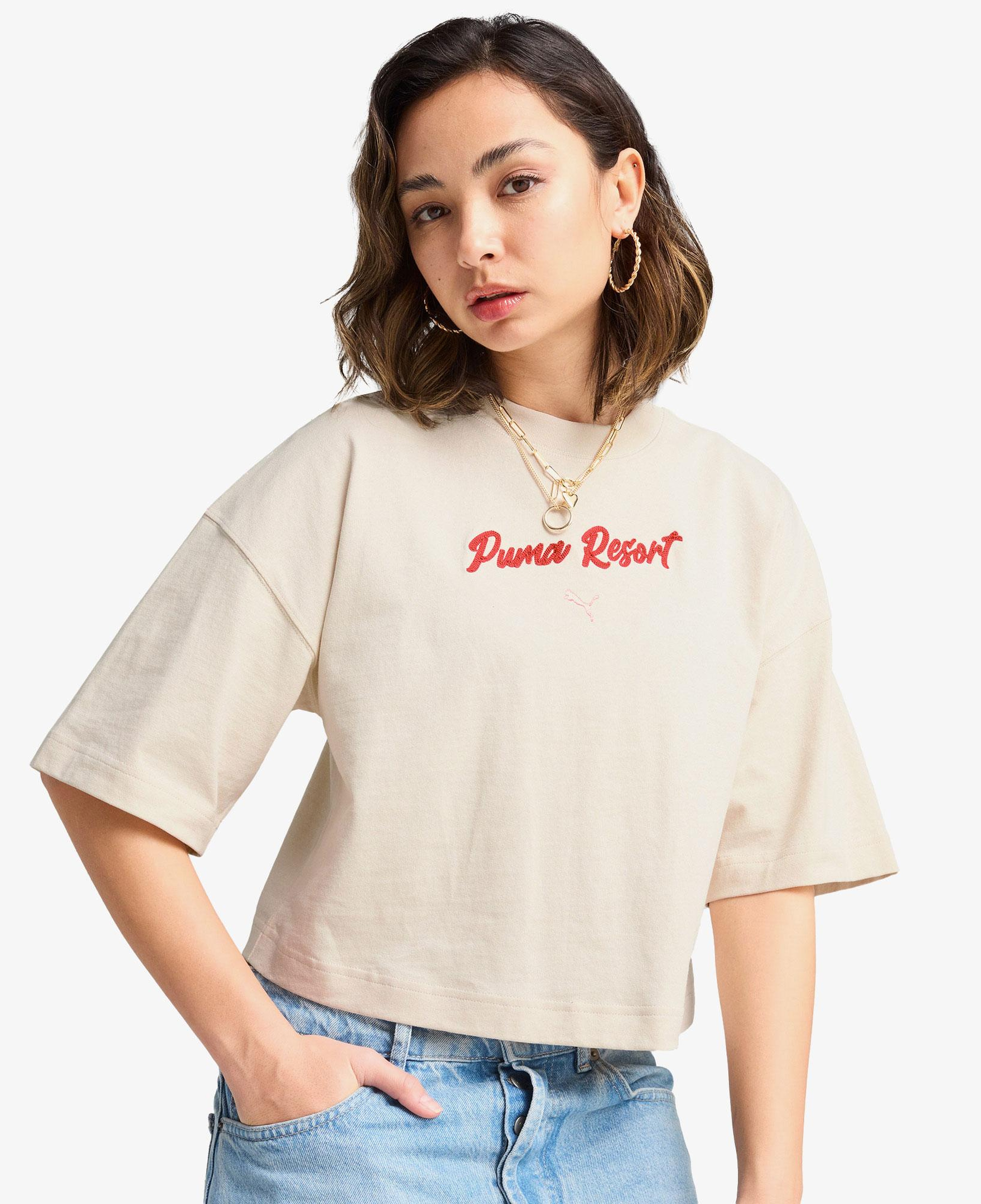 Puma Premium Ess Graphic Kadın Krem T-Shirt