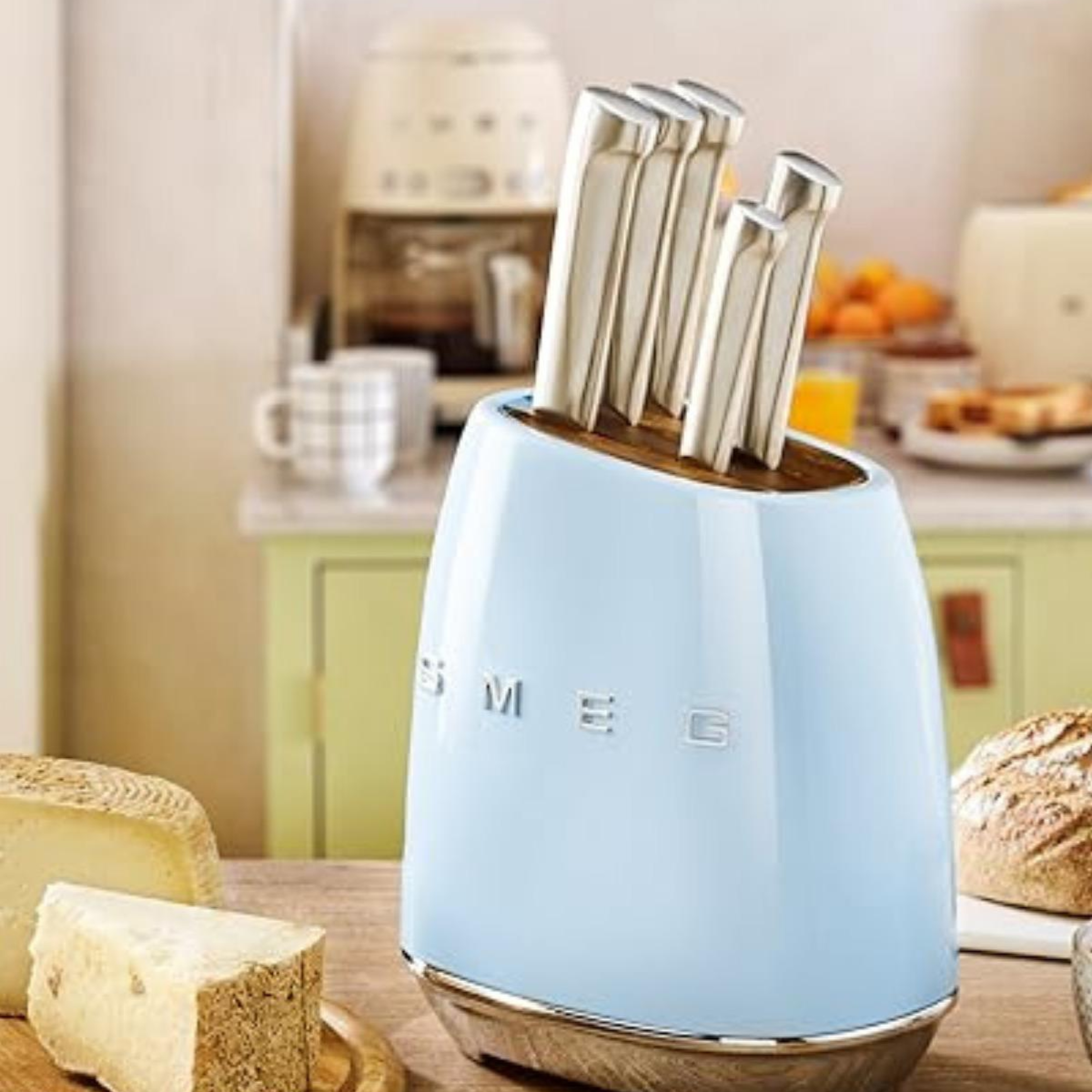 Smeg 50's Style Krem Retro 6'lı Blok Bıçak Seti